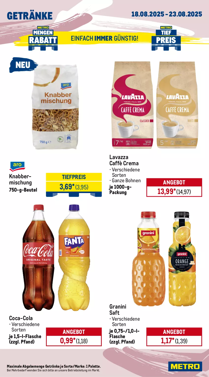 Aktueller Prospekt Metro - Wochen-Angebote Gastro - von 18.08 bis 23.08.2025 - strona 13 - produkty: angebot, barbecue, beutel, bohne, bohnen, caffè crema, coca-cola, cola, eis, flasche, getränk, getränke, granini, lavazza, mehl, meica, mondamin, Palette, reis, saft, sauce, saucen, Ti, tiefpreis, torte, tortelloni, würstchen