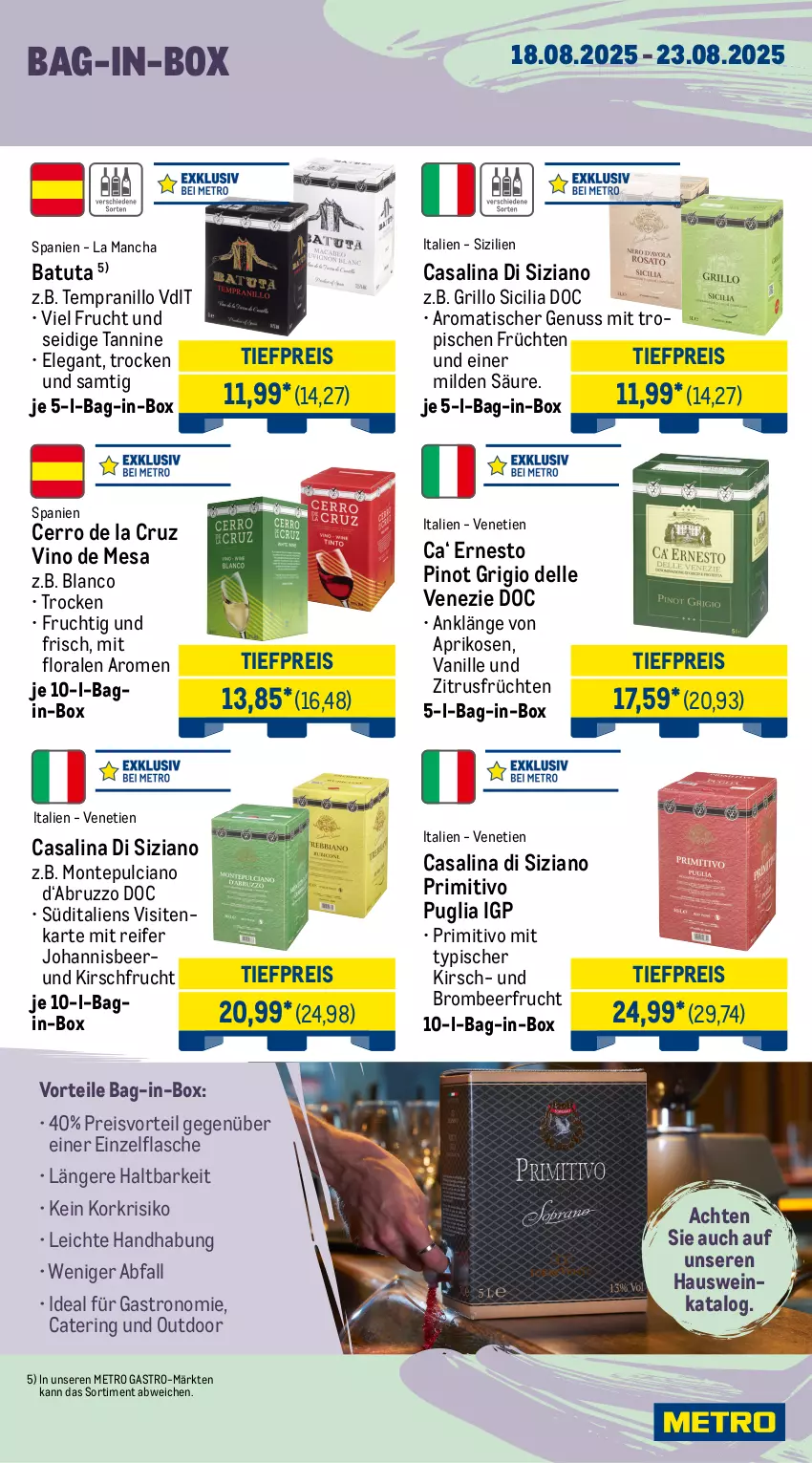 Aktueller Prospekt Metro - Wochen-Angebote Gastro - von 18.08 bis 23.08.2025 - strona 15 - produkty: amaro, angebot, aprikose, aprikosen, bag-in-box, beere, beeren, Cap, captain morgan, Casali, dell, eis, elle, ernesto, flasche, frucht, früchte, früchten, getränk, getränke, gin, grill, grillo, kirsch, Lakritz, mac, Metro, metro gastro, mojito, monte, Montepulciano, nuss, Palette, passo, Pinot, pinot grigio, preisvorteil, primitivo, reifen, reis, ring, sim, tempranillo, Ti, tiefpreis, tisch, vanille, wein