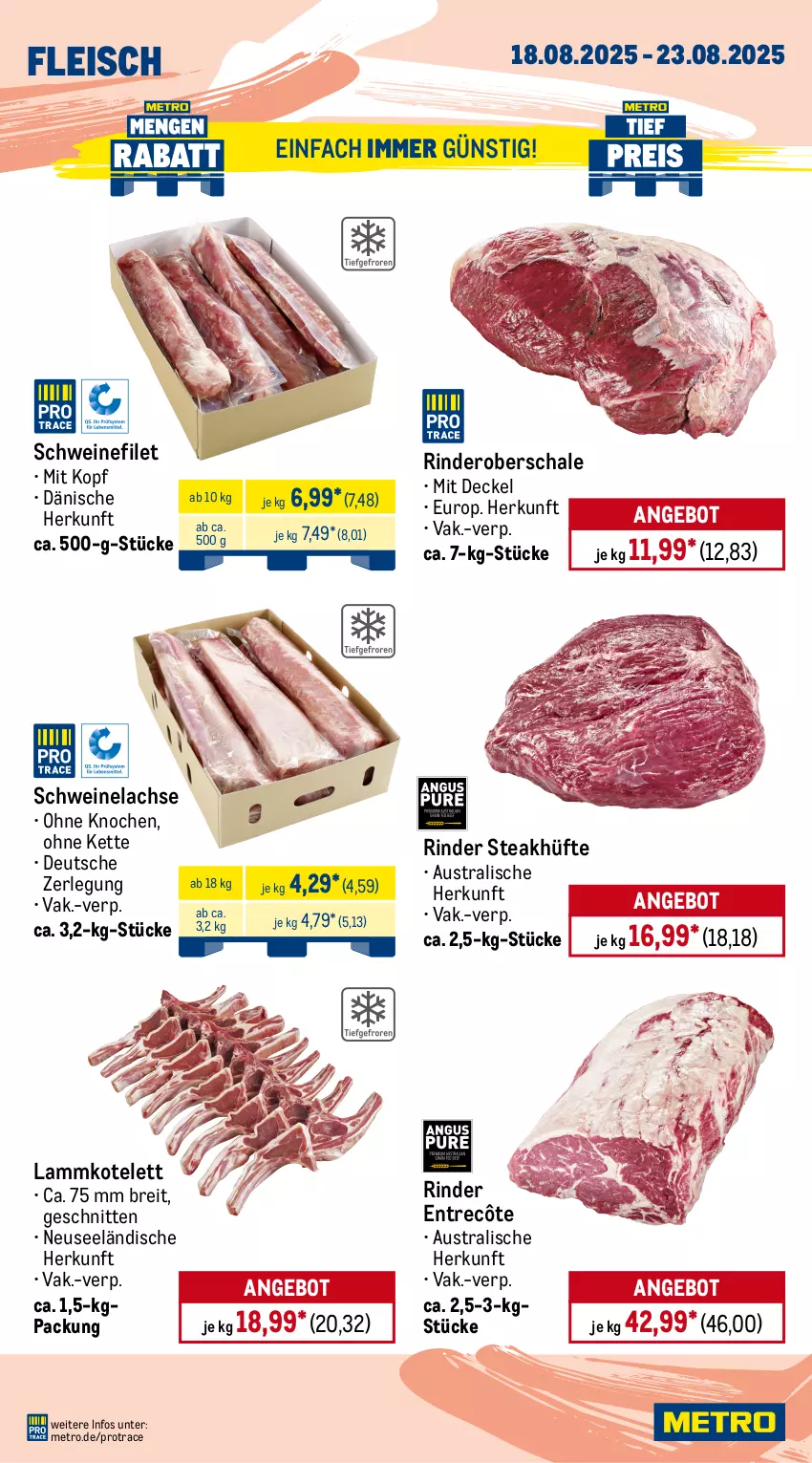 Aktueller Prospekt Metro - Wochen-Angebote Gastro - von 18.08 bis 23.08.2025 - strona 3 - produkty: angebot, aust, Brei, brustfilet, decke, Deckel, eis, entrecôte, filet, fleisch, hähnchenbrust, hähnchenbrustfilet, Kette, kotelett, lachs, lamm, lammkotelett, Metro, rind, rinder, rinderfilet, Rindersteak, Schal, Schale, schnitten, schwein, schweine, schweinefilet, Schweinelachs, schweinenacken, steak, steakhüfte, Ti, wein, weine