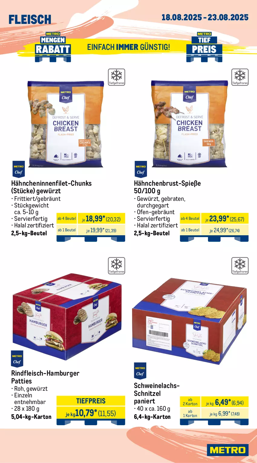Aktueller Prospekt Metro - Wochen-Angebote Gastro - von 18.08 bis 23.08.2025 - strona 4 - produkty: Abtei, angebot, angebote, aqua, beutel, braten, burger, Dorade, dorade royal, eis, filet, fisch, fische, Fischer, fischtheke, fleisch, frischfisch, gewürz, hähnchenbrust, hamburger, lachs, lachsfilet, Metro, Ofen, reis, Ria, rind, rindfleisch, rwe, Saibling, Schere, schnitzel, schwein, schweine, Schweinelachs, Ti, tiefpreis, wein, weine, Wild