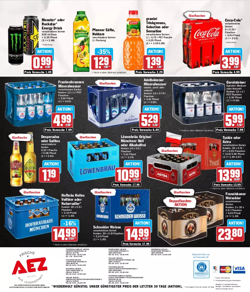 Aktueller Prospekt Aez - Prospekte - von 05.08 bis 10.08.2024 - strona 16 - produkty: adelholzener, AEZ, alkohol, Alwa, Astra, bier, bio, brunnen, buch, coca-cola, cola, desperados, drink, drucker, eis, elle, energy drink, Engel, ente, fisch, flasche, franziskaner, Germ, gerolsteine, gerolsteiner, gin, glasflasche, granini, Holz, kerze, mineralwasser, monster, natur, Nektar, nuss, perla, pfanne, Pfanner, radler, reis, rel, ring, Rockstar, rum, säfte, Sprudel, steiner, teller, Ti, tyskie, uhr, wasser, weissbier, ZTE