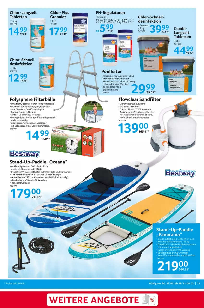 Aktueller Prospekt Selgros - Outdoor-Katalog - von 21.03 bis 29.05.2024 - strona 21 - produkty: angebot, angebote, auer, bestway, Desinfektion, erde, fenster, Filterbälle, korb, pool, rama, Ria, rückenlehne, rucksack, sac, sandfilteranlage, Schal, Sport, tablet, tablett, Tablette, Ti