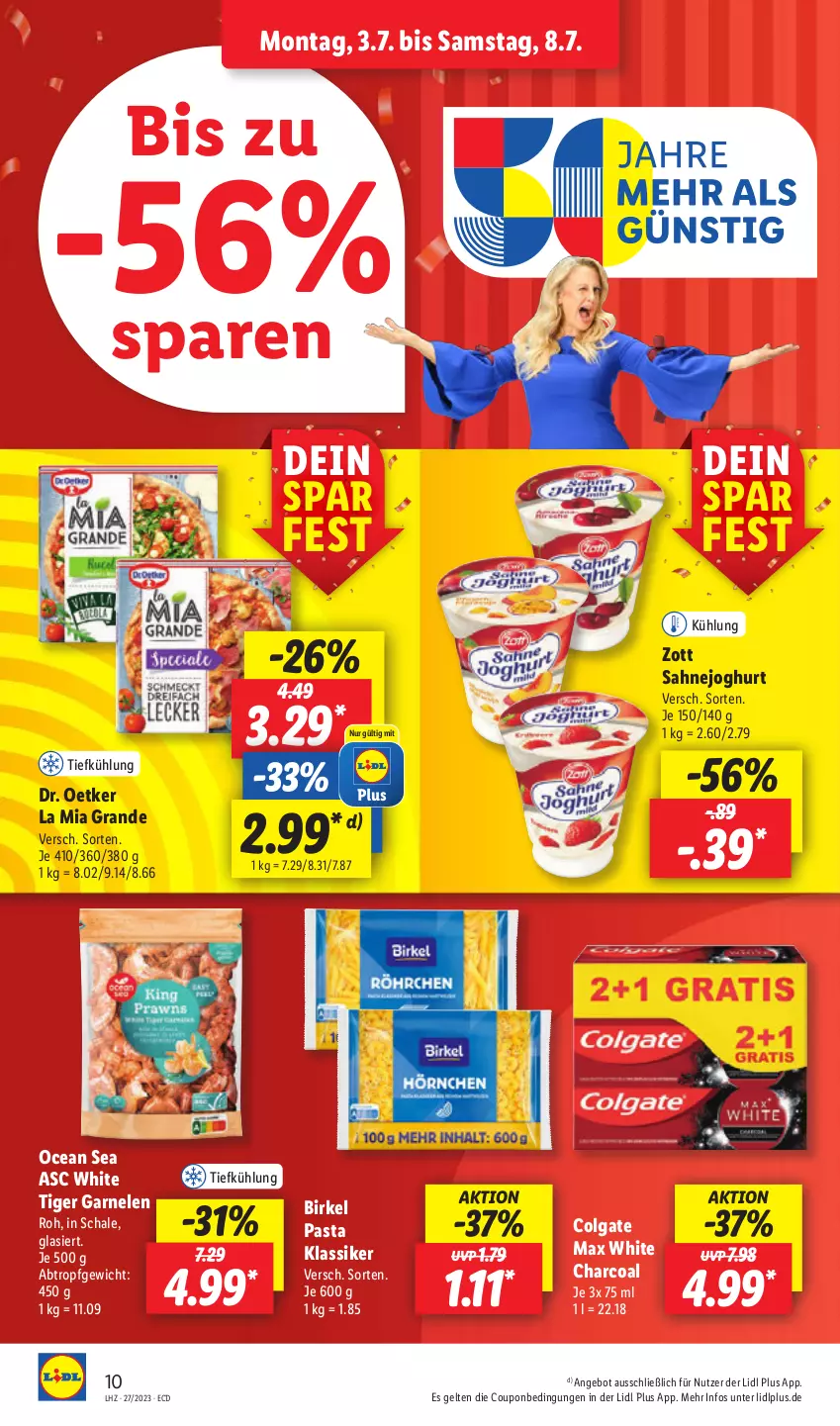 Aktueller Prospekt Lidl - Aktionsprospekt - von 03.07 bis 08.07.2023 - strona 10 - produkty: angebot, birkel, colgate, coupon, Dr. Oetker, garnelen, joghur, joghurt, LG, Max White, pasta, sahne, Sahnejoghurt, Schal, Schale, Ti, zott