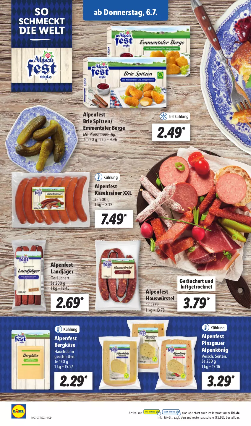 Aktueller Prospekt Lidl - Aktionsprospekt - von 03.07 bis 08.07.2023 - strona 44 - produkty: auer, Bergkäse, brie, dip, eis, emmentaler, Käse, Käsekrainer, landjäger, ndk, reis, Schal, Schale, schnitten, Ti