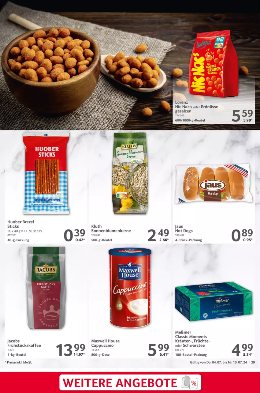 Aktueller Prospekt Selgros - Food - von 04.07 bis 10.07.2024 - strona 29 - produkty: beutel, blume, blumen, brezel, Cap, cappuccino, cin, eis, erdnüsse, früchte, hot dog, huober, jacobs, kaffee, kräuter, lorenz, Meßmer, reis, salz, sonnenblume, sonnenblumen, Sonnenblumenkerne, tee, Ti, vita, Vitamin B, ZTE