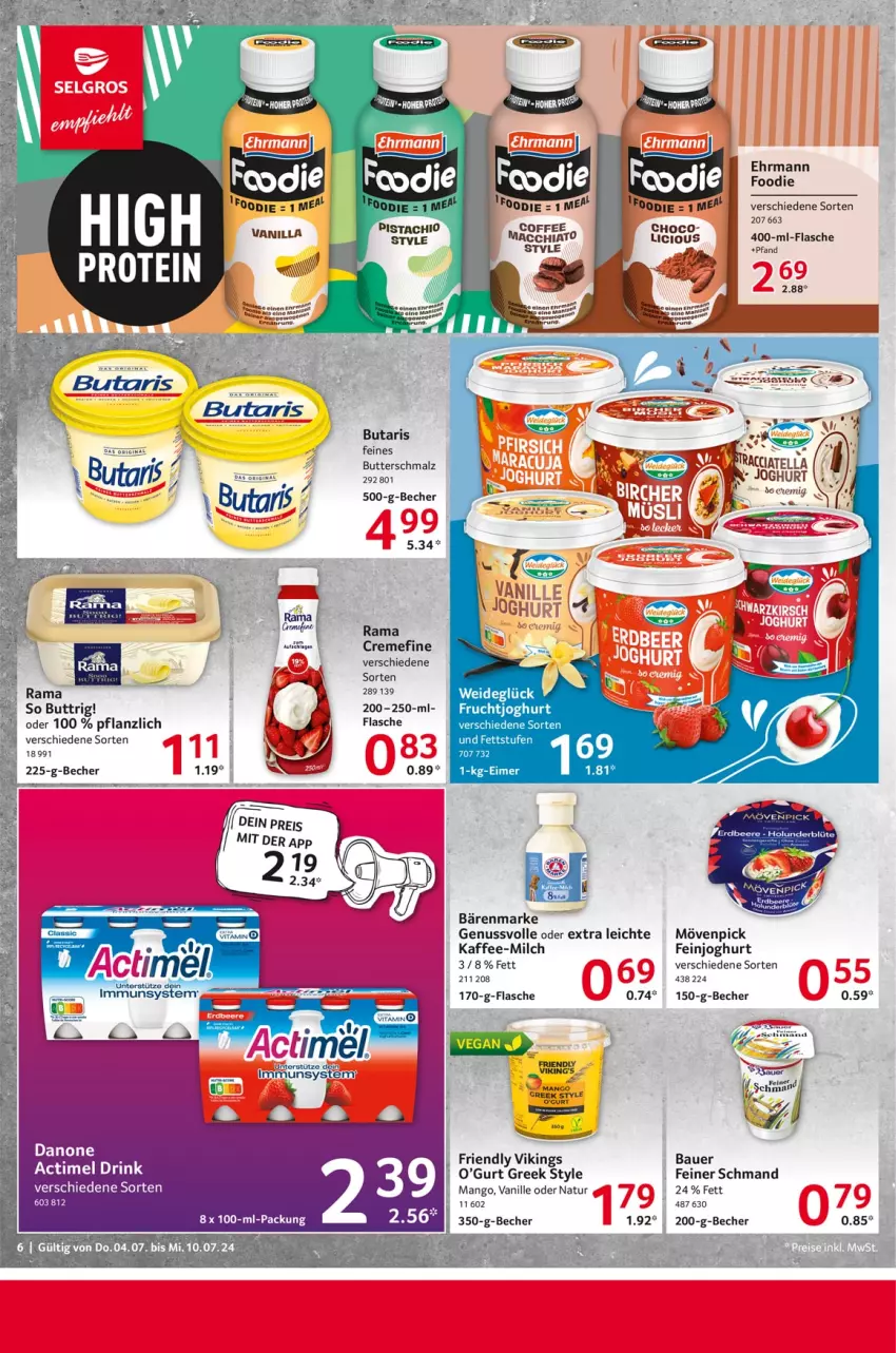 Aktueller Prospekt Selgros - Food - von 04.07 bis 10.07.2024 - strona 6 - produkty: ACC, auer, bärenmarke, Bau, Bauer, Becher, beere, Blüte, butter, Butterschmalz, chia, creme, ehrmann, eimer, erdbeere, feinjoghurt, flasche, gin, holunder, holunderblüte, joghur, joghurt, kaffee, mac, macchiato, malz, mango, milch, mövenpick, mövenpick kaffee, natur, nuss, rama, rama cremefine, Schmalz, schmand, vanille