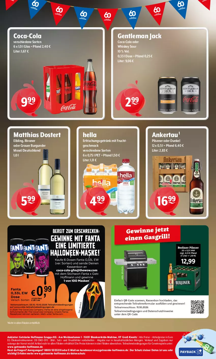 Aktueller Prospekt Getraenke Hoffmann - Prospekte - von 05.10 bis 10.10.2026 - strona 8 - produkty: abholpreise, auer, burgunder, coca-cola, cola, eis, erfrischungsgetränk, frucht, getränk, getränke, gewinnspiel, grauer burgunder, hella, mac, mit frucht, pils, pilsener, reis, Rivaner, Spiele, Ti, whiskey