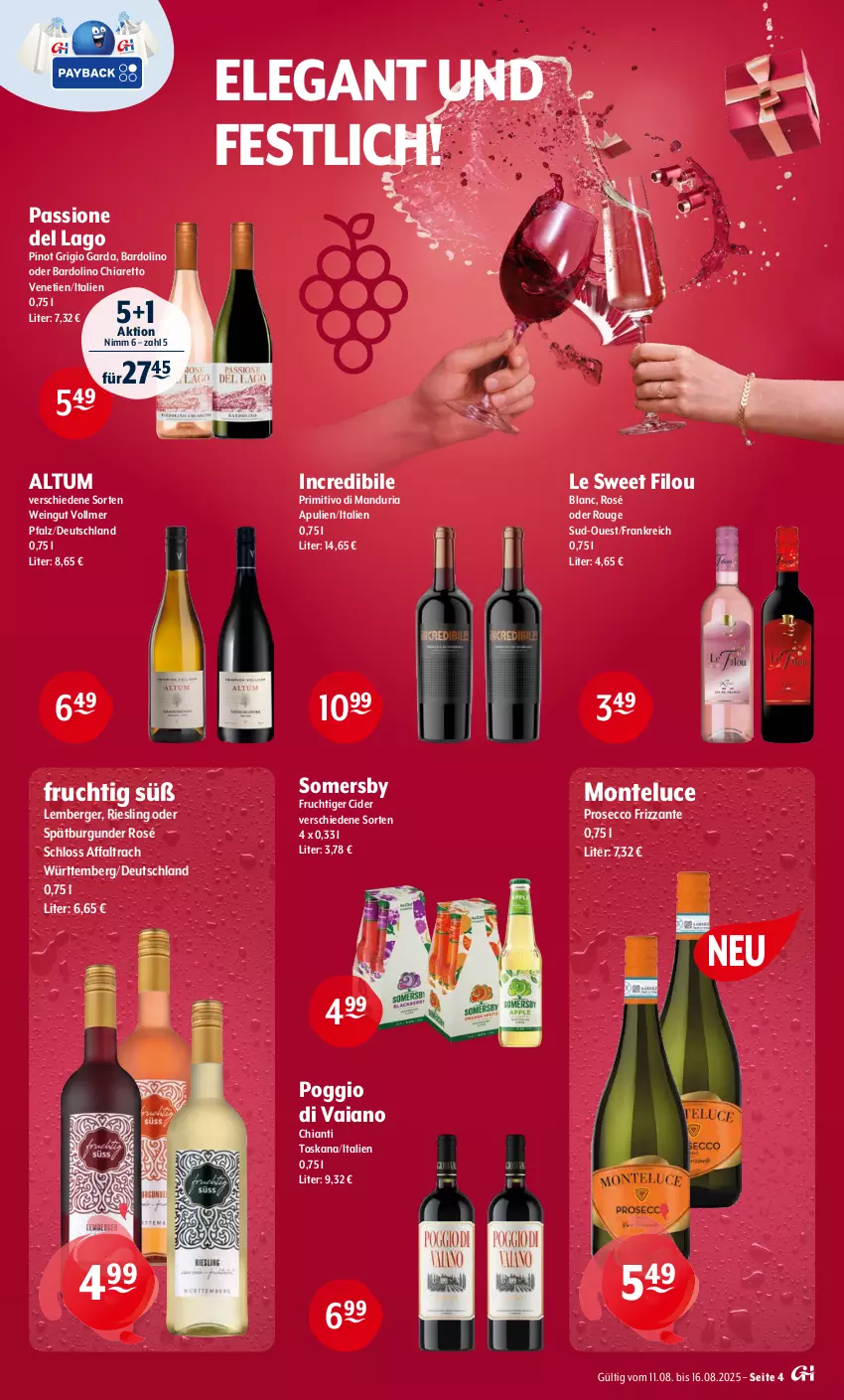 Aktueller Prospekt Getraenke Hoffmann - Prospekte - von 11.08 bis 16.08.2025 - strona 4 - produkty: Berger, burgunder, chia, chianti, cider, ecco, frizzante, frucht, monte, Pinot, pinot grigio, primitivo, prosecco, Ria, riesling, rouge, somersby, spätburgunder, Ti, wein