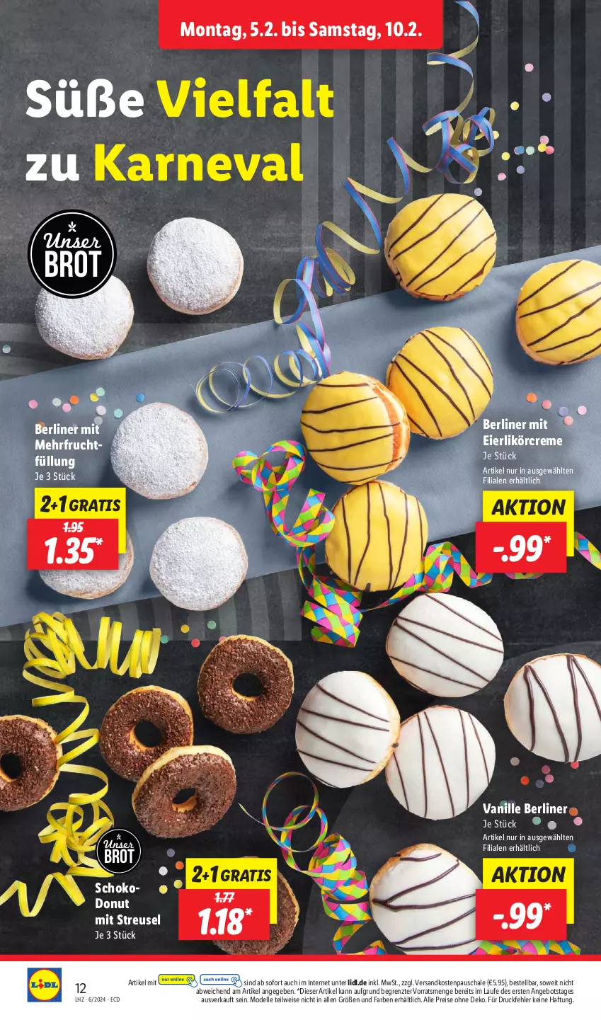 Aktueller Prospekt Lidl - Aktionsprospekt - von 05.02 bis 10.02.2024 - strona 16 - produkty: angebot, berliner, brot, creme, dell, Donut, eier, eierlikör, eis, elle, frucht, likör, Mode, ndk, reis, Schal, Schale, schoko, Ti, vanille, ZTE