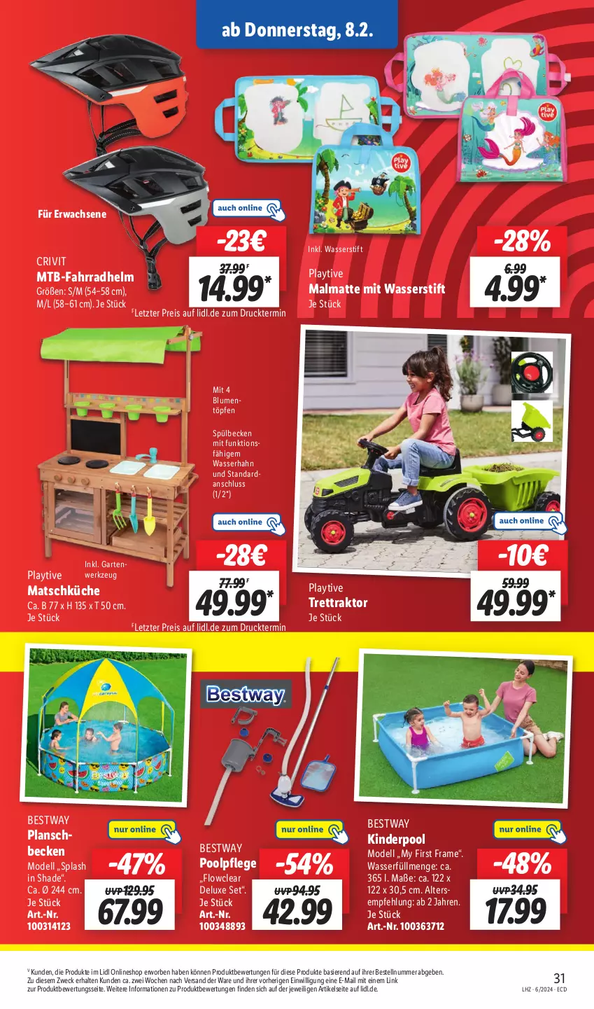 Aktueller Prospekt Lidl - Aktionsprospekt - von 05.02 bis 10.02.2024 - strona 37 - produkty: bestway, blume, blumen, crivit, dell, eis, Fahrrad, fahrradhelm, Garten, Kinder, Kinderpool, küche, Mode, planschbecken, pool, reis, Ti, wasser, weck, werkzeug, ZTE