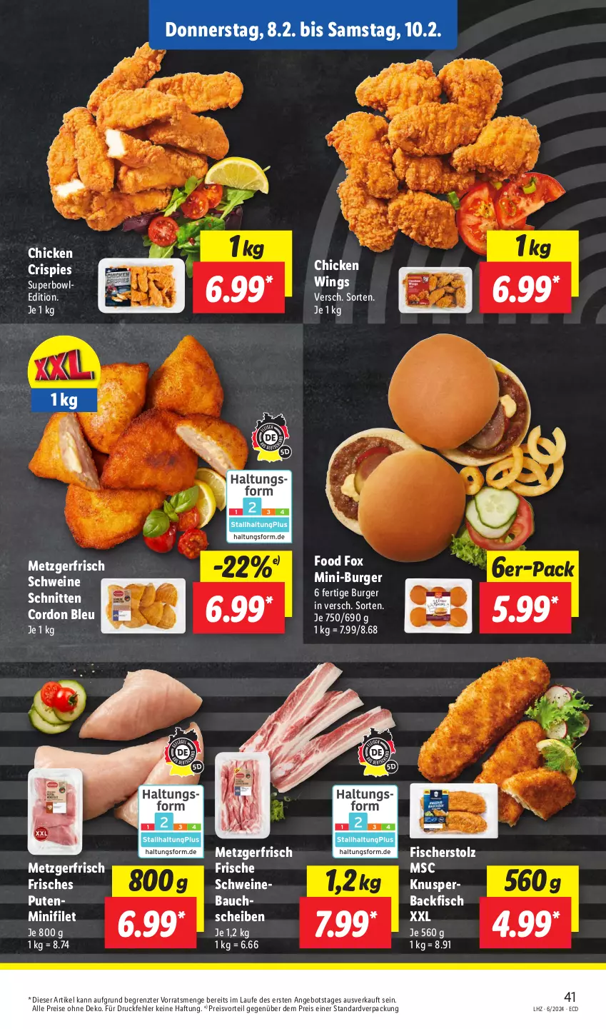 Aktueller Prospekt Lidl - Aktionsprospekt - von 05.02 bis 10.02.2024 - strona 53 - produkty: angebot, backfisch, Bau, bauchscheiben, bowle, burger, chicken wings, cordon bleu, eis, filet, fisch, fische, Fischer, preisvorteil, pute, reis, schnitten, schwein, schweine, Schweinebauch, schweinebauchscheiben, Ti, wein, weine, ZTE