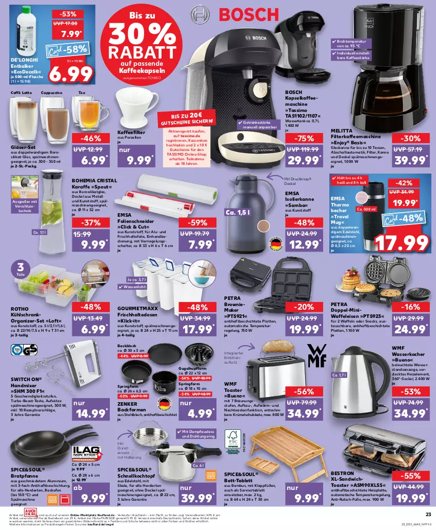 Aktueller Prospekt Kaufland - Prospekt - von 29.08 bis 04.09.2024 - strona 23 - produkty: aust, auto, Backform, backofen, bambus, Becher, bett, bosch, bratpfanne, brötchen, brötchenaufsatz, brownie, caffè latte, Cap, cappuccino, cin, De'Longhi, decke, Deckel, edelstahl, eis, emsa, entkalker, erde, filterkaffee, flasche, frischhaltedosen, frischhaltefolie, getränk, getränke, Gläser, gourmetmaxx, gutschein, gutscheine, handmixer, herdarten, isolierkanne, je 500-ml-flasche, kaffee, kaffeekapseln, kaffeemaschine, Karaffe, Kocher, Kochtopf, kühlschrank, latte, Leuchte, melitta, Mixer, ndk, Ofen, Parkside, pfanne, Pfau, Rauch, rel, rezept, riegel, ring, sandwich, Schal, Schnellkochtopf, Schrank, schuhe, Serviertablett, sim, snack, snacks, Springform, spülmaschinen, tablet, tablett, tasse, tassimo, Tchibo, tee, Ti, tisch, toast, toaster, topf, travel mug, versandkostenfrei, Waffeleisen, waffeln, wasser, wasserkocher, wassertank, WMF