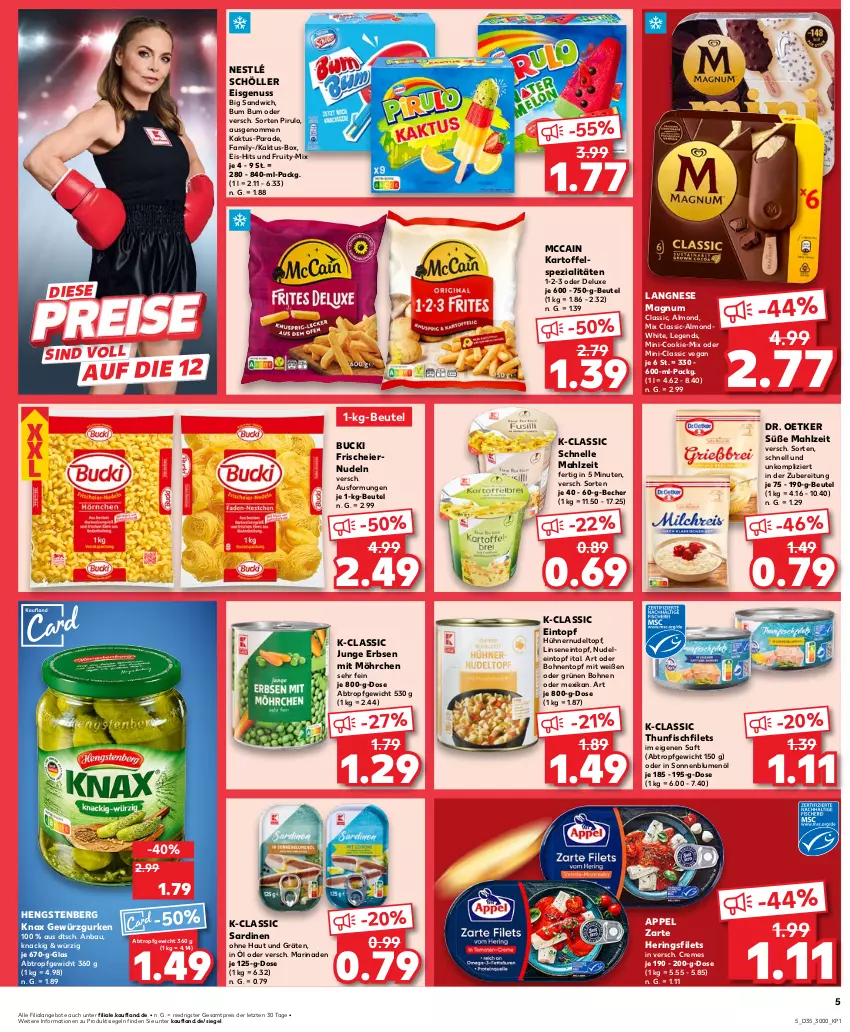 Aktueller Prospekt Kaufland - Prospekt - von 29.08 bis 04.09.2024 - strona 5 - produkty: angebot, angebote, Bau, Becher, beutel, blume, blumen, blumenöl, bohne, bohnen, cookie, creme, Dr. Oetker, eier, eiernudeln, eintopf, eis, elle, erbsen, filet, filets, fisch, gewürz, Gewürzgurke, gewürzgurken, gurke, gurken, hengstenberg, hering, Herings, heringsfilets, hühner, junge erbsen, kartoffel, langnese, linsen, magnum, marinade, mccain, nestlé, nestlé schöller, nudel, nudeln, nuss, reis, ring, saft, sandwich, Sardinen, Schöller, sonnenblume, sonnenblumen, sonnenblumenöl, Spezi, thunfisch, Ti, topf, ZTE