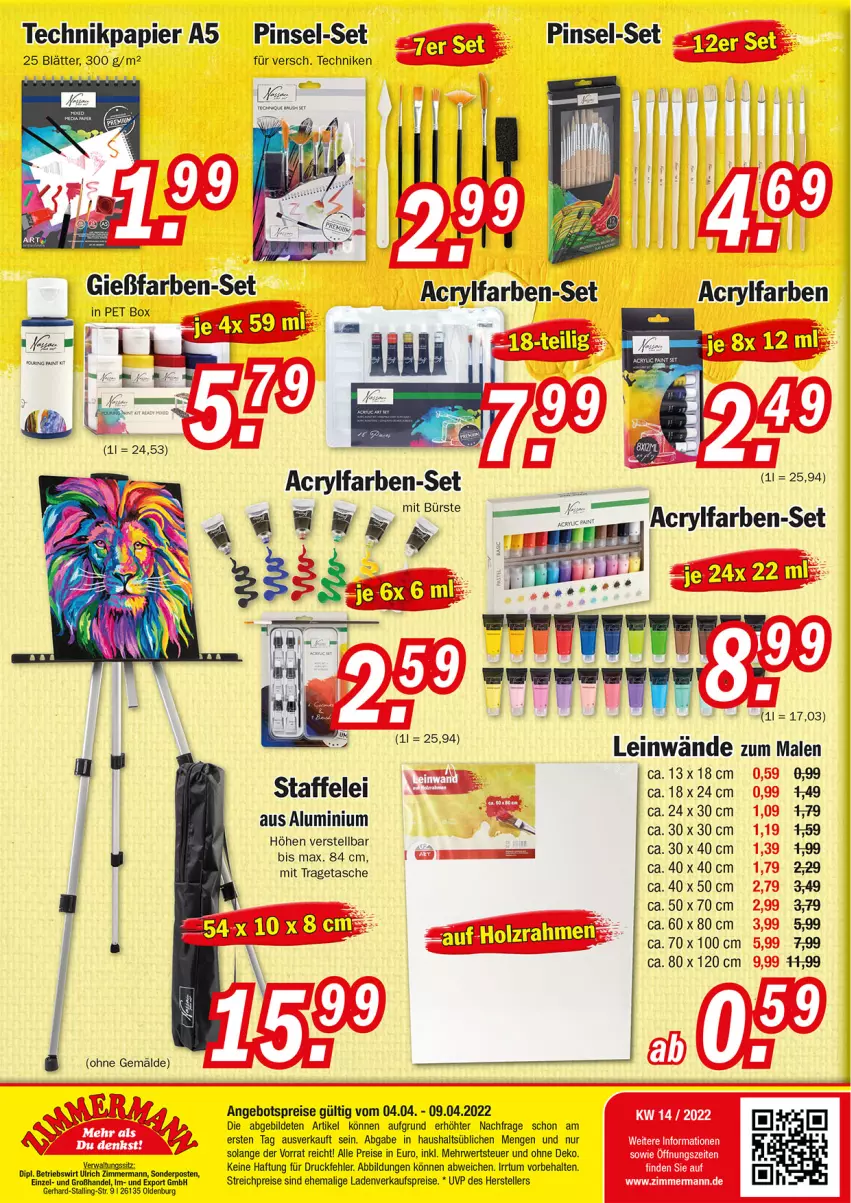 Aktueller Prospekt Zimmermann - Prospekte - von 04.04.2021 bis 09.04.2022 - strona 14 - produkty: angebot, angebotspreis, bürste, dip, eis, elle, HP, Nike, papier, Pinsel, reis, rwe, Tasche, teller, Ti, tragetasche