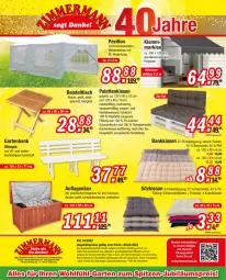 Gazetka promocyjna Zimmermann - Prospekte - Gazetka - ważna od 09.04 do 09.04.2022 - strona 12 - produkty: angebot, angebotspreis, auflagenbox, Bank, Bau, baumwolle, beistelltisch, dip, eis, elle, Garten, gartenbank, kissen, latte, Palette, Palettenkissen, pavillon, reis, Rückenkissen, rwe, sitzkissen, sonderposten, Tasche, teller, Ti, tisch, wasser, wolle