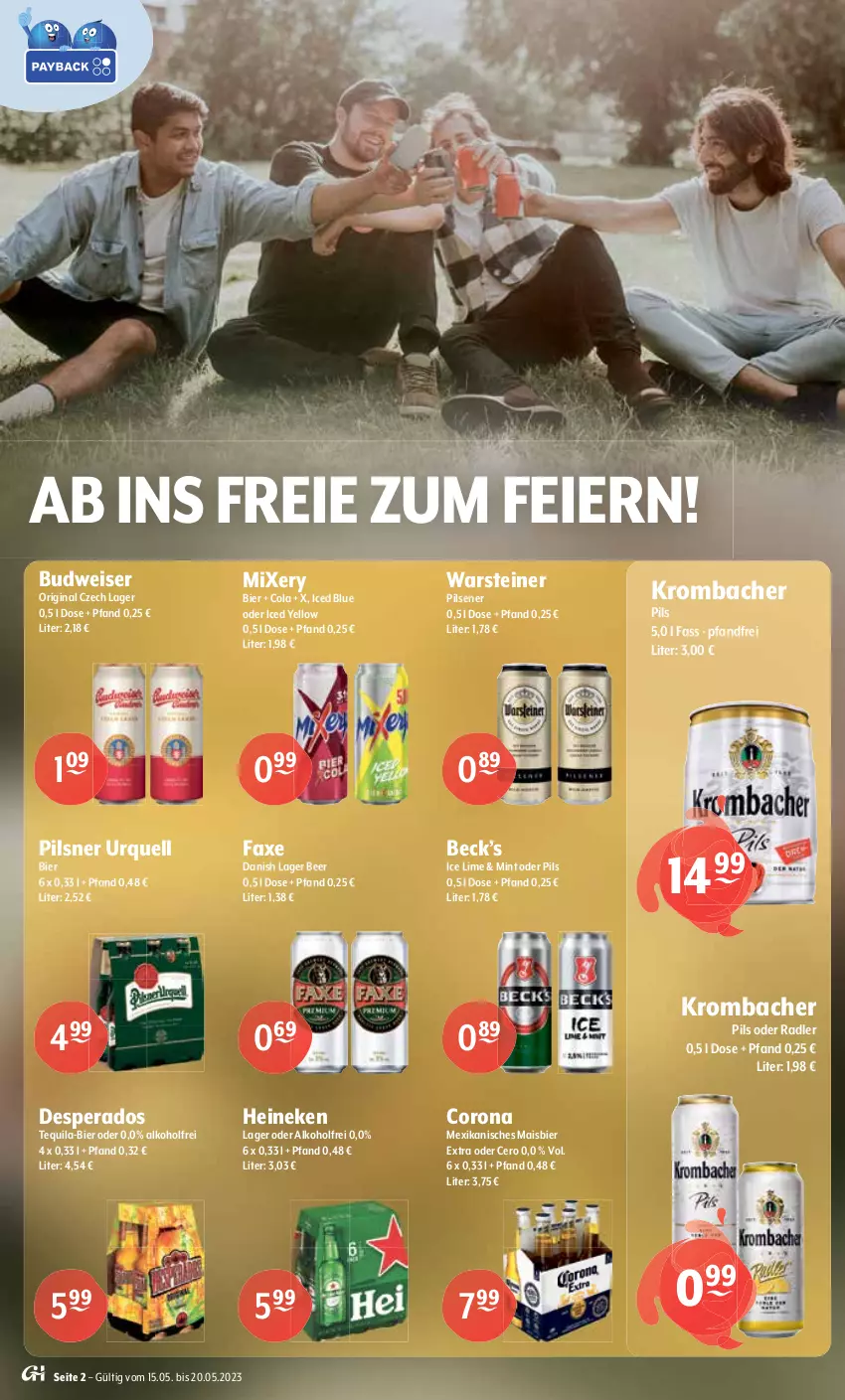 Aktueller Prospekt Getraenke Hoffmann - Prospekte - von 15.05 bis 20.05.2023 - strona 2 - produkty: alkohol, Alwa, apfel, apfelsaft, Apfelschorle, axe, bag-in-box, bier, Brazilian, budweiser, caipirinha, Cap, chips, cider, coca-cola, coffein, cola, corona, crunchips, desperados, drink, drinks, eier, eis, eistee, elle, geldermann, Germ, gin, gordon, Gordon’s, Happy Day, heineken, johnnie walker, krombache, krombacher, krombacher pils, lemonade, limo, limonade, linsen, mais, malz, mineralwasser, mint, Mixer, mixery, mojito, natur, natürliches mineralwasser, oder radler, orange, orangen, Paula, paulaner, pils, pilsener, pilsner, pilsner urquell, radler, Rauch, rel, saft, schorle, sekt, Southern Comfort, Spezi, Sport, steiner, tee, tequila, Ti, Tüte, vilsa, vita, vitamalz, warsteiner, wasser, wein