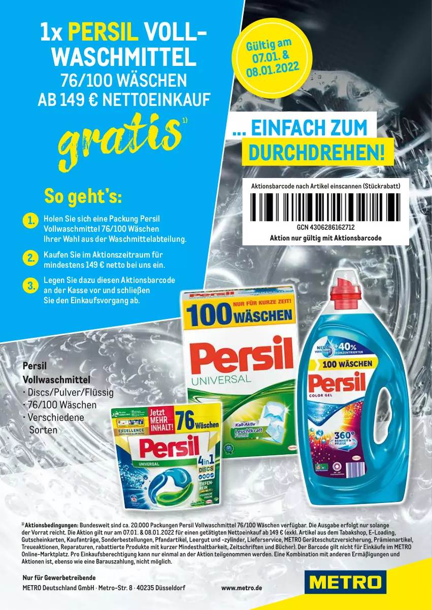 Aktueller Prospekt Metro - Zugabe Waschmittel - von 07.01 bis 08.01.2022 - strona 1 - produkty: Abtei, erde, gutschein, LG, lieferservice, Metro, persil, Ti, vollwaschmittel, waschmittel