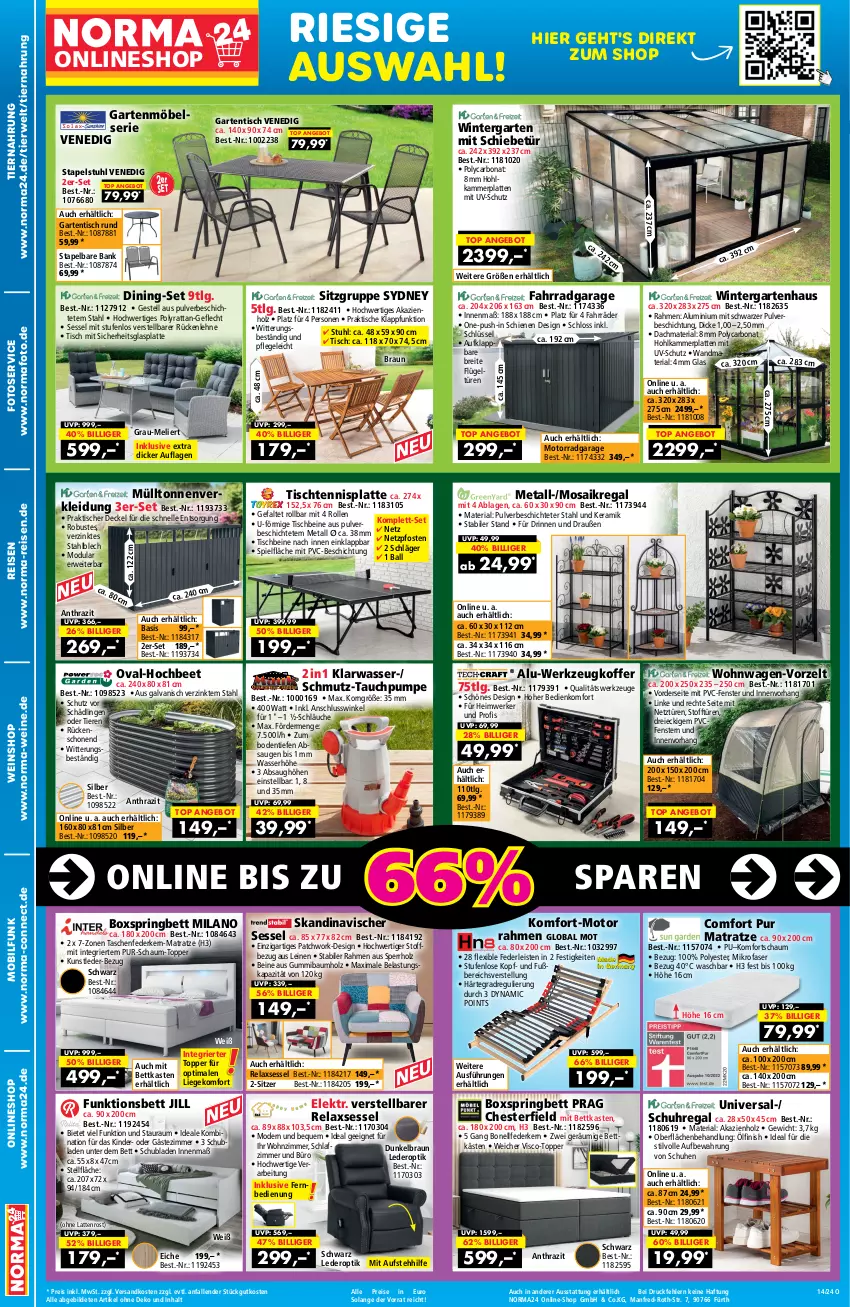 Aktueller Prospekt Norma - Norma - von 22.03 bis 07.04.2024 - strona 2 - produkty: angebot, ball, Bank, Bau, bett, bettkasten, Bona, boxspringbett, braun, Brei, decke, Deckel, eis, elle, Fahrrad, federkern, fenster, fernbedienung, Finish, Garten, Gartenhaus, gartenmöbel, gartentisch, glasplatte, Hohlkammerplatte, Holz, HP, Kinder, kleid, Kleidung, koffer, korn, latte, lattenrost, leine, LG, Liege, mac, matratze, mikrofaser, möbel, Mode, ndk, regal, reis, rel, relaxsessel, Ria, ring, rückenlehne, rwe, schläuche, schubladen, schuhe, schuhregal, sessel, stapelstuhl, stuhl, Tasche, taschen, taschenfederkern-matratze, Ti, Tiere, tiernahrung, tisch, topper, uhr, uv-schutz, wasser, wein, weine, weinshop, werkzeug, werkzeuge, Zelt