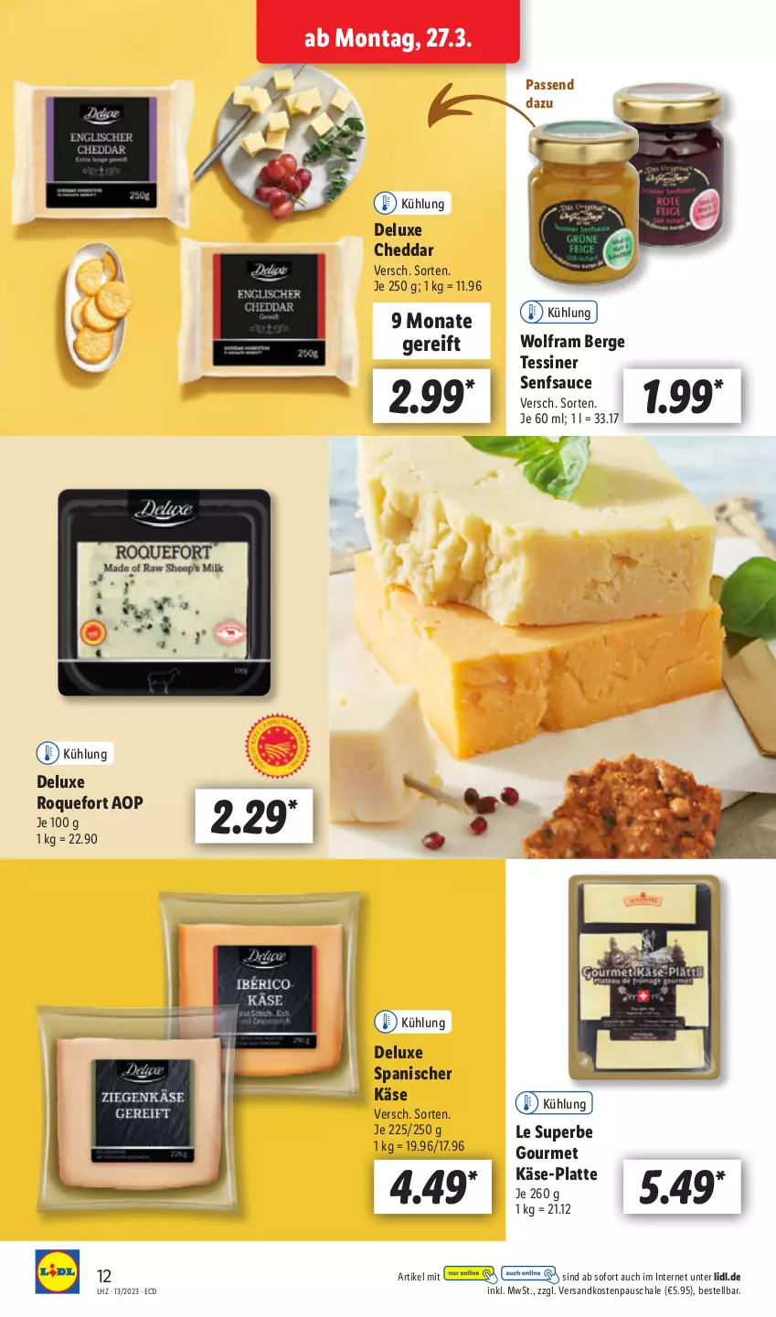 Aktueller Prospekt Lidl - Aktionsprospekt - von 27.03 bis 01.04.2023 - strona 14 - produkty: cheddar, Käse, latte, ndk, sauce, Schal, Schale, senf, Ti