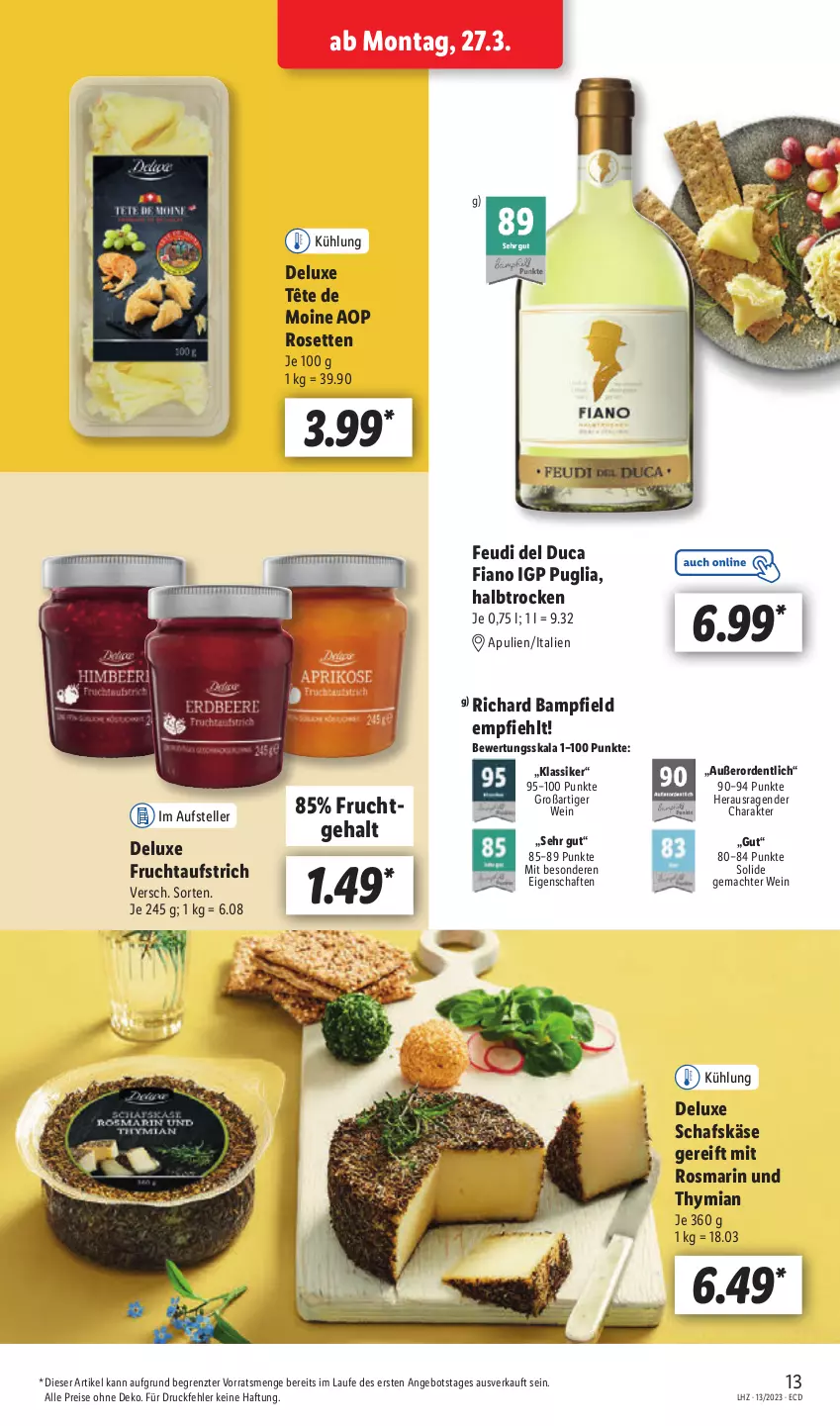 Aktueller Prospekt Lidl - Aktionsprospekt - von 27.03 bis 01.04.2023 - strona 15 - produkty: angebot, aufstrich, eis, elle, frucht, fruchtaufstrich, Käse, mac, reis, rosmarin, schafskäse, teller, Tête de Moine, Ti, wein, ZTE