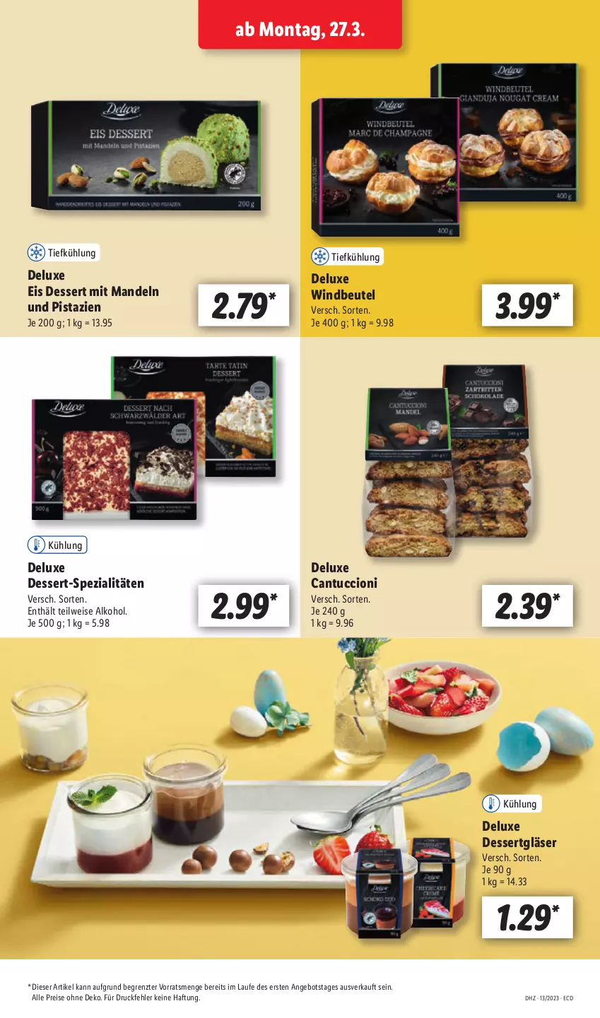 Aktueller Prospekt Lidl - Aktionsprospekt - von 27.03 bis 01.04.2023 - strona 21 - produkty: alkohol, angebot, beutel, dessert, eis, Eis Dessert, Gläser, mandel, mandeln, pistazien, reis, Spezi, Ti, tuc, Windbeutel, ZTE