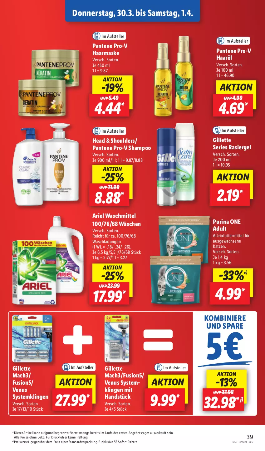 Aktueller Prospekt Lidl - Aktionsprospekt - von 27.03 bis 01.04.2023 - strona 49 - produkty: alleinfuttermittel, angebot, ariel, ariel waschmittel, eis, elle, fusion5, gillette, mac, mach3, Maske, pantene, pantene pro-v, preisvorteil, pro-v, purina, rasiergel, reis, shampoo, sofort-rabatt, Systemklingen, teller, Ti, venus, waschmittel, ZTE