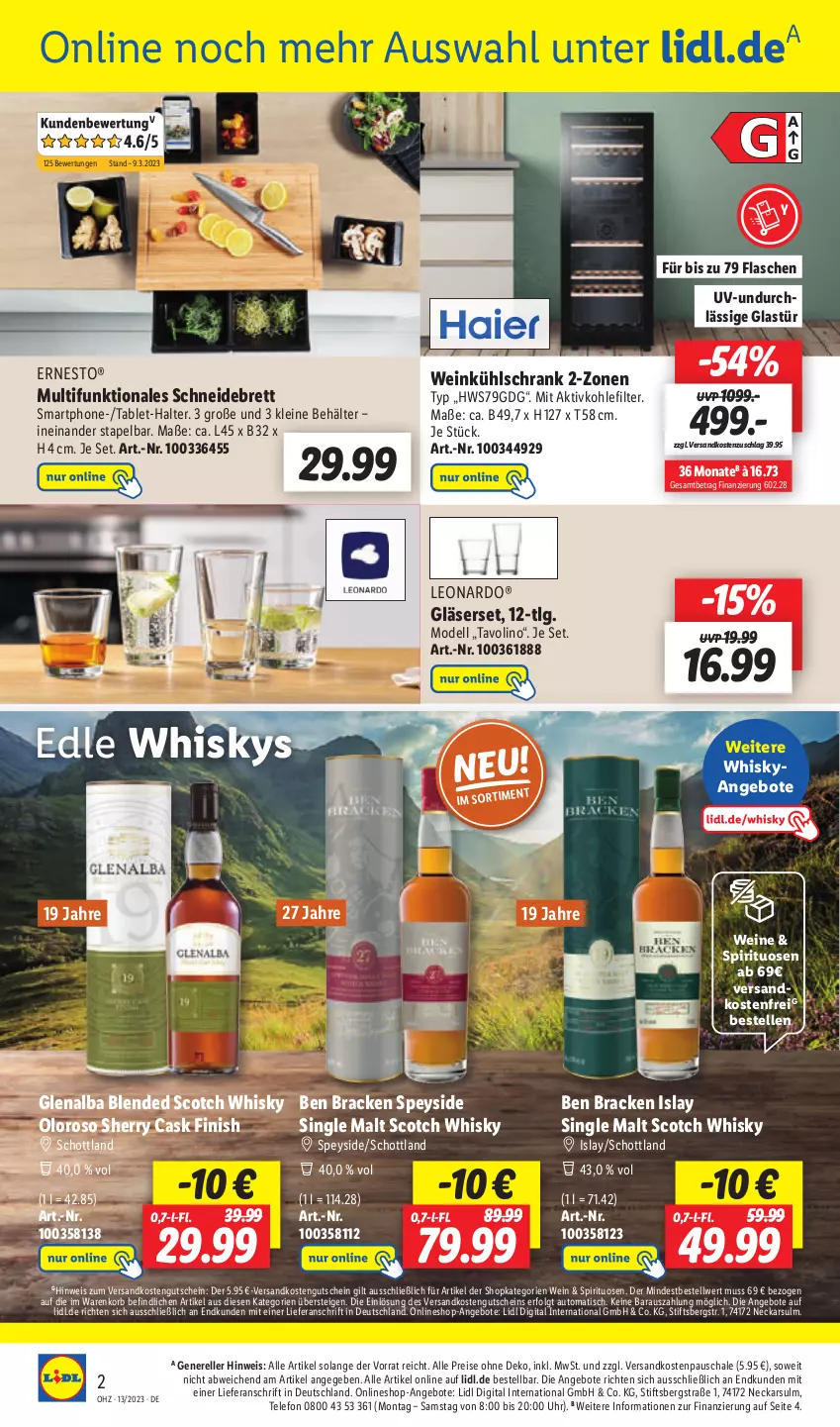 Aktueller Prospekt Lidl - Aktionsprospekt - von 27.03 bis 01.04.2023 - strona 56 - produkty: angebot, angebote, auto, Behälter, blended scotch, blended scotch whisky, dell, eis, elle, ernesto, Finish, flasche, Gläser, Glastür, gutschein, islay single malt, korb, kühlschrank, leine, leonardo, LG, Mode, ndk, reis, rel, Schal, Schale, schneidebrett, schott, Schrank, scotch, scotch whisky, single malt, smartphone, spirituosen, tablet, telefon, Ti, tisch, uhr, versandkostenfrei, wein, weine, whisky