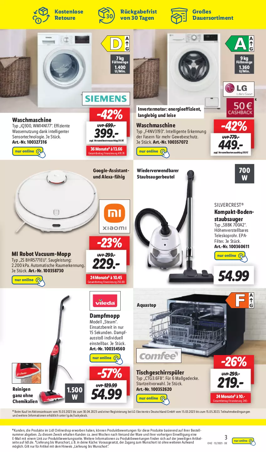 Aktueller Prospekt Lidl - Aktionsprospekt - von 27.03 bis 01.04.2023 - strona 57 - produkty: alexa, aqua, aquastop, auer, auto, beutel, bodenstaubsauger, decke, dell, eis, ente, geschirr, geschirrspüler, Intel, küche, LG, Mode, ndk, Pfau, rwe, silvercrest, staubsauger, staubsaugerbeutel, Teleskop, Ti, tisch, waschmaschine, wasser, weck