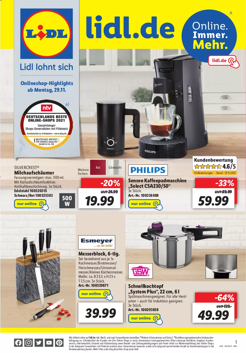 Aktueller Prospekt Lidl - Wochen-Highlights im Onlineshop - von 29.11 bis 05.12.2021 - strona 1