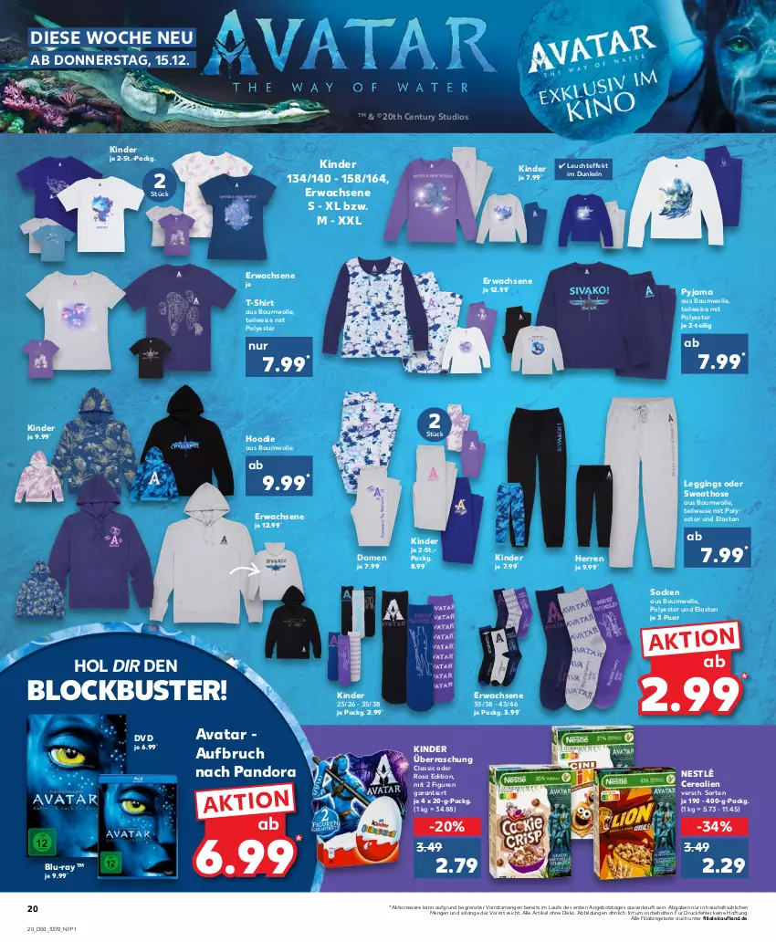 Aktueller Prospekt Kaufland - von 15.12 bis 21.12.2022 - strona 20 - produkty: angebot, angebote, Bau, baumwolle, blu-ray, cerealien, dvd, eis, gin, hose, Kinder, leggings, Leuchte, nestlé, Pyjama, shirt, socken, Sweathose, T-Shirt, Ti, wolle, ZTE