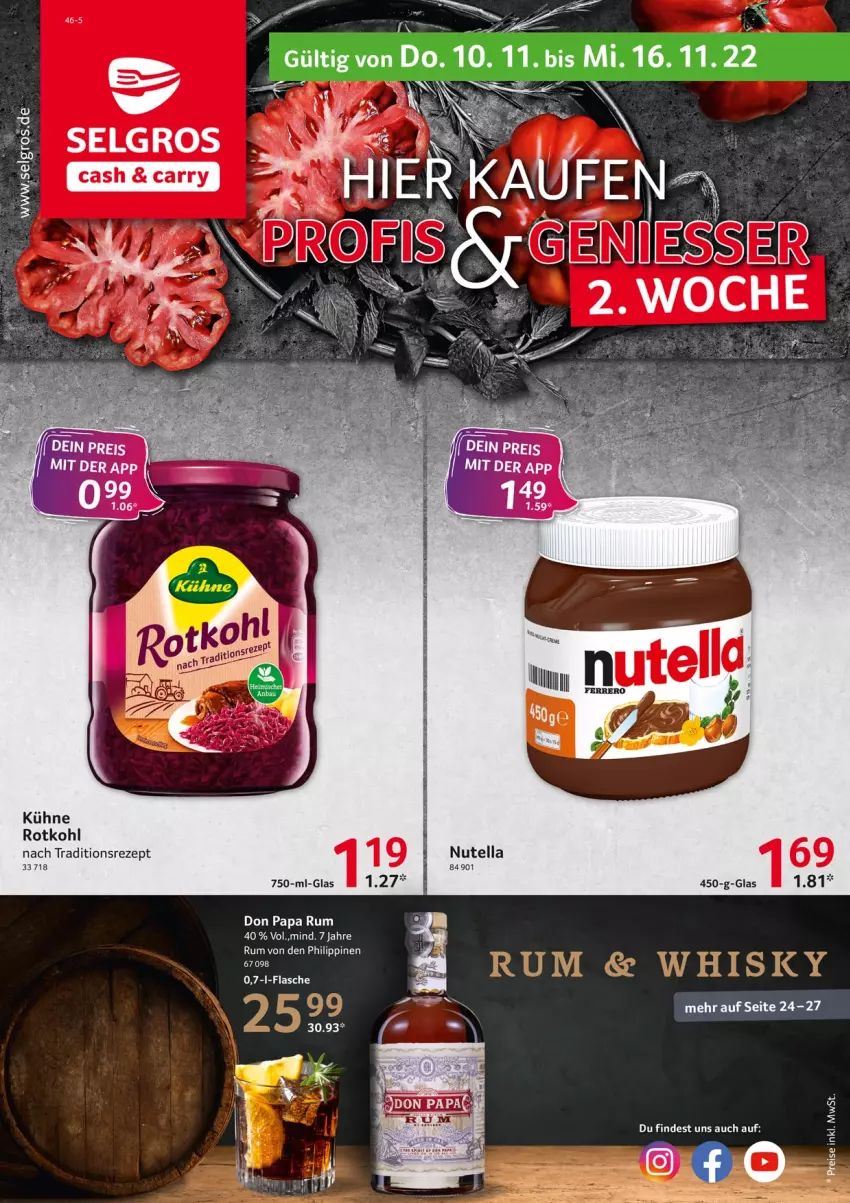 Aktueller Prospekt Selgros - Food - von 10.11 bis 16.11.2022 - strona 1 - produkty: Kühne, LG, nutella, rezept, rotkohl, rum, tee, Ti