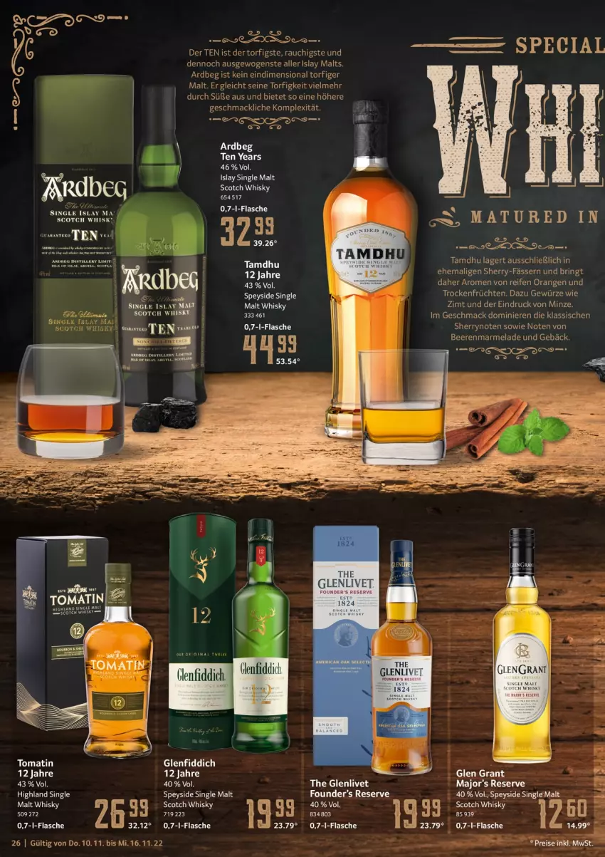 Aktueller Prospekt Selgros - Food - von 10.11 bis 16.11.2022 - strona 26 - produkty: Ardbeg, beere, beeren, flasche, früchte, früchten, gewürz, Glen Grant, islay single malt, mac, marmelade, minze, orange, orangen, Rauch, reifen, ring, scotch, scotch whisky, single malt, Ti, Tomatin, Trockenfrüchte, whisky