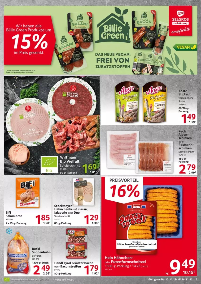 Aktueller Prospekt Selgros - Food - von 10.11 bis 16.11.2022 - strona 5 - produkty: bacon, bifi, bio, braten, brot, eis, fleisch, gewürz, hähnchenbrust, reifen, rosmarin, salami, schinken, schnitzel, stickado, stockmeyer, suppe, suppen, Suppenhuhn, Ti, wiltmann