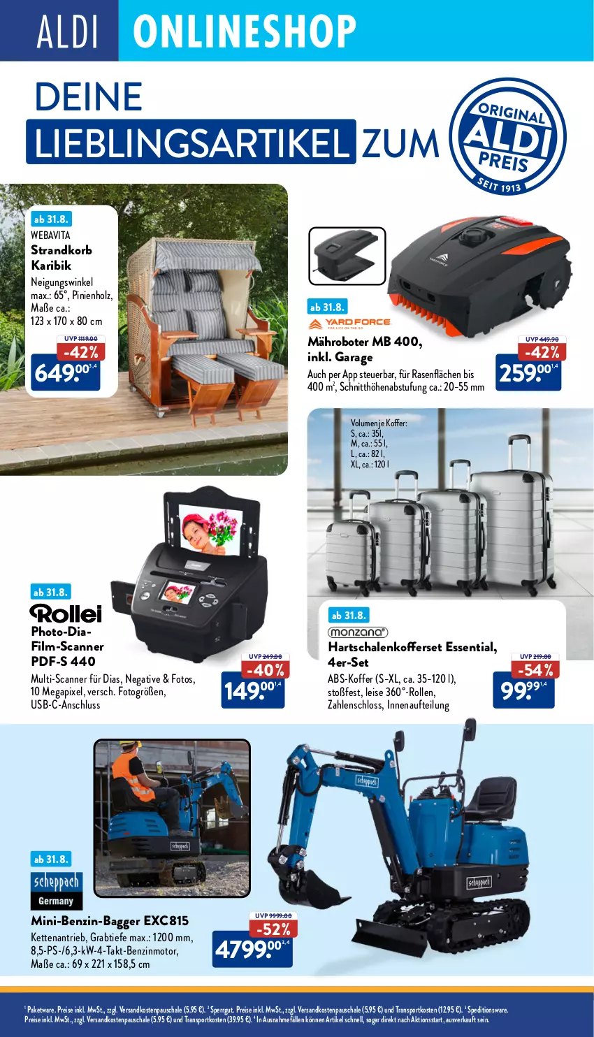 Aktueller Prospekt Aldi Nord - Von Montag - von 01.09 bis 06.09.2025 - strona 32 - produkty: eis, gsw, Hartschalenkoffer, Holz, Kette, koffer, korb, mähroboter, ndk, rasen, reis, Scanner, Schal, Schale, senf, Sport, strandkorb, Ti, usb, vita