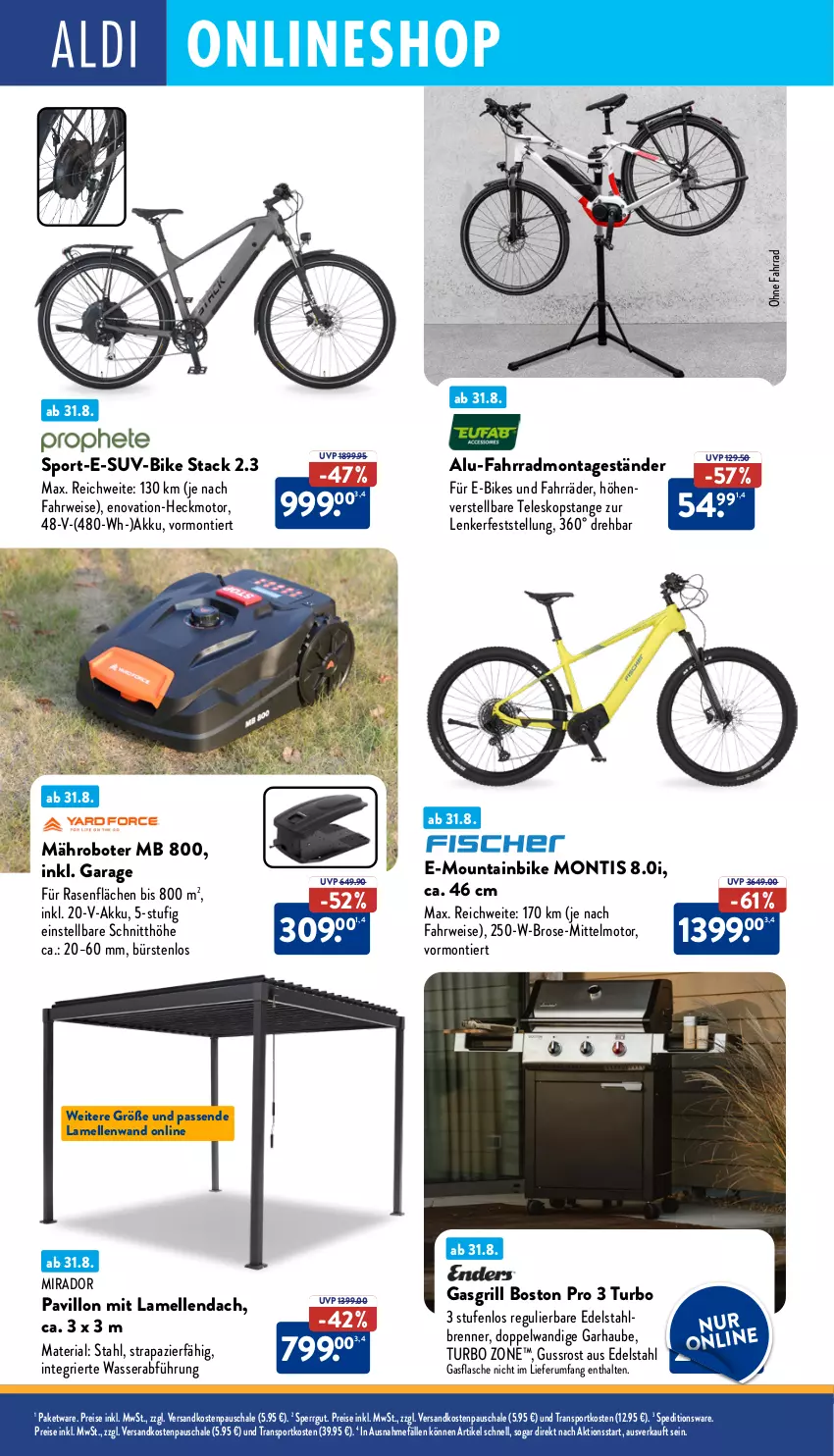 Aktueller Prospekt Aldi Nord - Von Montag - von 01.09 bis 06.09.2025 - strona 34 - produkty: akku, bürste, bürsten, E-Bike, E-Bikes, edelstahl, eis, elle, Fahrrad, flasche, gasgrill, grill, mähroboter, Mountainbike, ndk, pavillon, rasen, reis, Ria, rum, rwe, Schal, Schale, senf, Sport, Teleskop, Ti, wasser