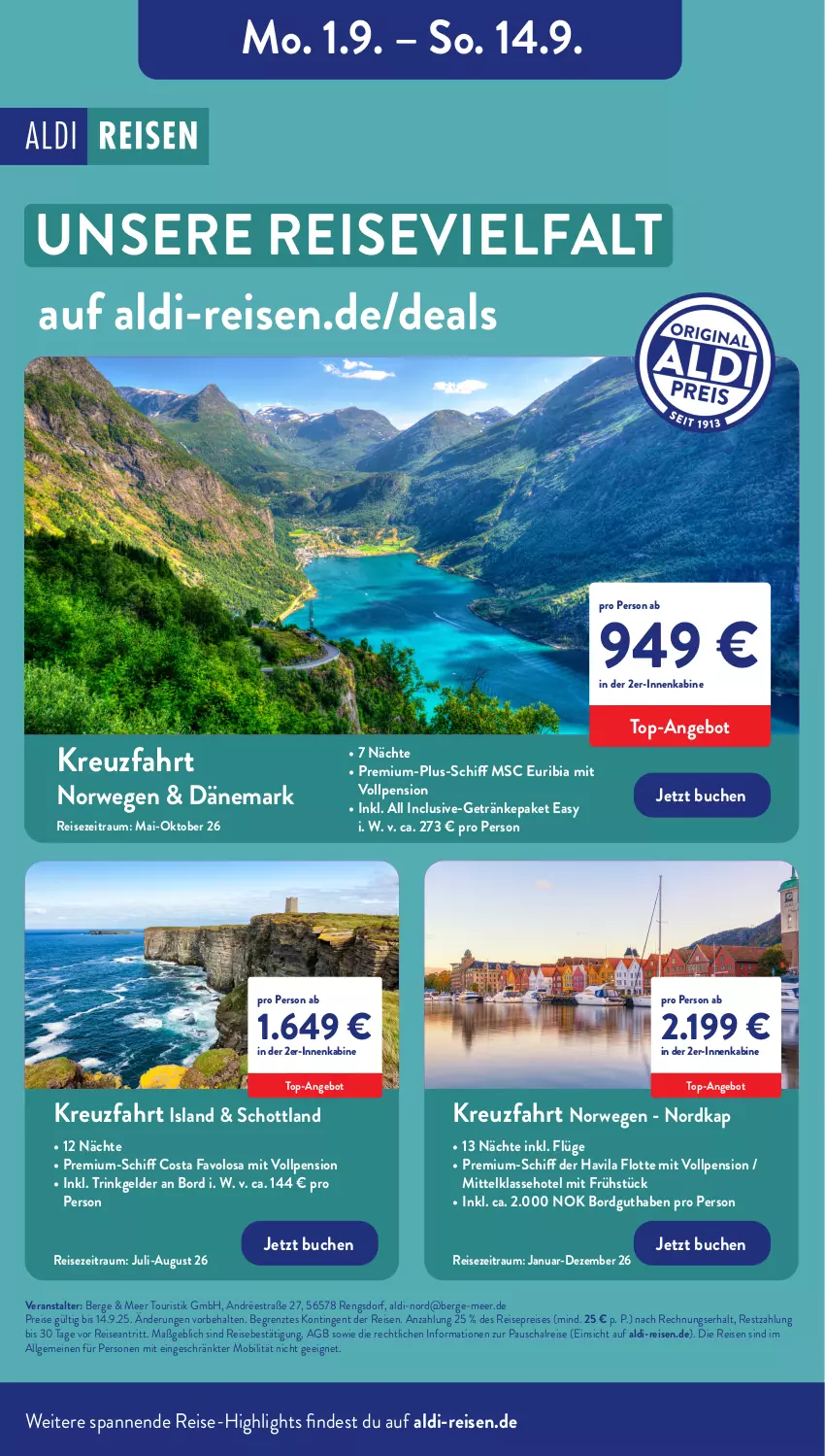 Aktueller Prospekt Aldi Nord - Von Montag - von 01.09 bis 06.09.2025 - strona 42 - produkty: aldi, angebot, buch, eis, getränk, getränke, LG, reis, reise-highlights, rwe, Schal, schott, Ti, top-angebot, ZTE