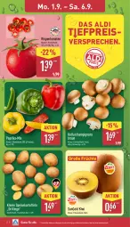 Gazetka promocyjna Aldi Nord - Von Montag - Gazetka - ważna od 06.09 do 06.09.2025 - strona 2 - produkty: aldi, braun, champignon, champignons, champignons braun, eis, Elan, früchte, kartoffel, kartoffeln, kiwi, kiwifruit, leine, paprika, reis, rispentomaten, Schal, Schale, speisekartoffeln, Ti, tomate, tomaten, ZTE