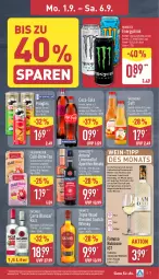 Gazetka promocyjna Aldi Nord - Von Montag - Gazetka - ważna od 06.09 do 06.09.2025 - strona 7 - produkty: amaro, ananas, aperitivo rosato, beutel, blended scotch, blended scotch whisky, coca-cola, cola, drink, elle, flasche, früchte, Geflügel, gin, honig, honigmelone, kiwi, limo, melone, monster, Monster Energy, pfirsich, pizza, pringles, rama, ramazzott, ramazzotti, reifen, ring, rosato, saft, salat, scotch, scotch whisky, tee, teller, Ti, valensina, wein, Weißwein, whisky, zott, ZTE, zucker
