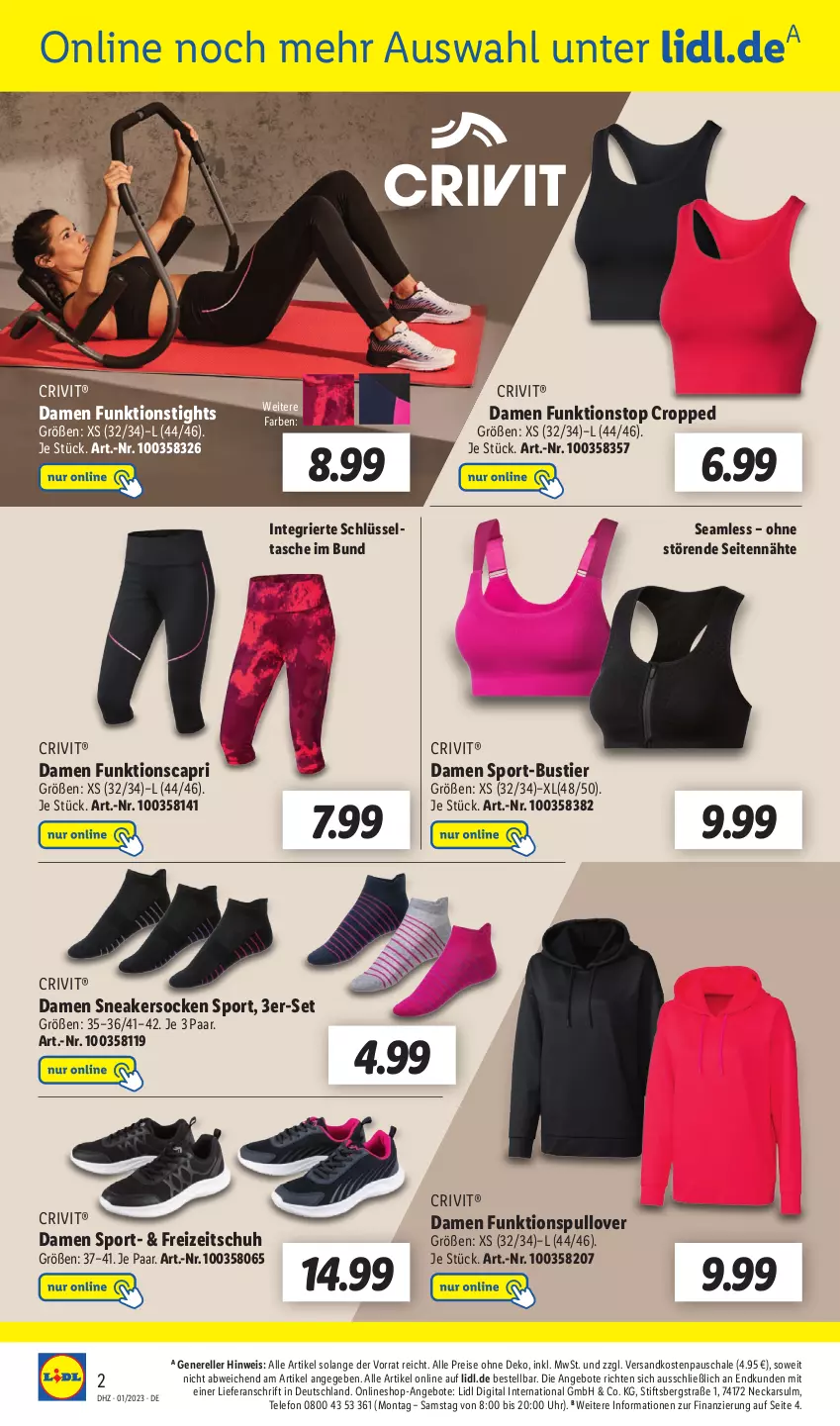 Aktueller Prospekt Lidl - Wochen-Highlights im Onlineshop - von 02.01 bis 08.01.2023 - strona 2 - produkty: angebot, angebote, Cap, crivit, eis, elle, ndk, Pullover, reis, rel, Schal, Schale, sneaker, sneakersocken, socken, Sport, Stier, Tasche, telefon, Ti, uhr