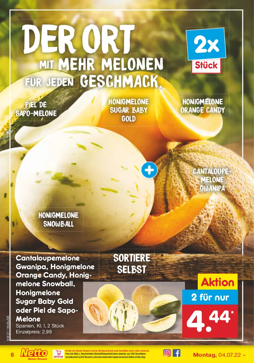 Aktueller Prospekt Netto Marken-Discount - Filial-Angebote - von 04.07 bis 09.07.2022 - strona 6 - produkty: ball, eis, honig, honigmelone, mac, melone, melonen, ndk, orange, Pomelo, reis, Ti, Tiere, usb, versandkostenfrei