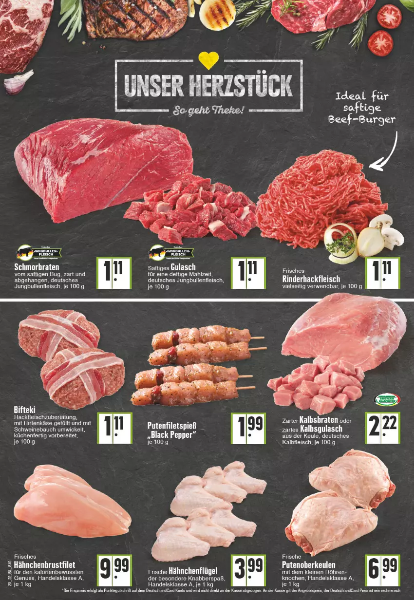 Aktueller Prospekt Edeka - Angebote der Woche - von 16.05 bis 21.05.2022 - strona 10 - produkty: angebot, angebotspreis, Bau, beef, Bifteki, burger, deutschlandcard, eis, filet, filets, fleisch, Frische Hähnchen, gulasch, hackfleisch, hähnchenflügel, hirtenkäse, jungbullen, Kalbfleisch, Käse, küche, Küchen, lack, leine, LG, nuss, pute, Putenoberkeule, reis, rind, rinder, rinderhackfleisch, rwe, saft, schwein, schweine, Schweinebauch, Ti, wein, weine, WICK