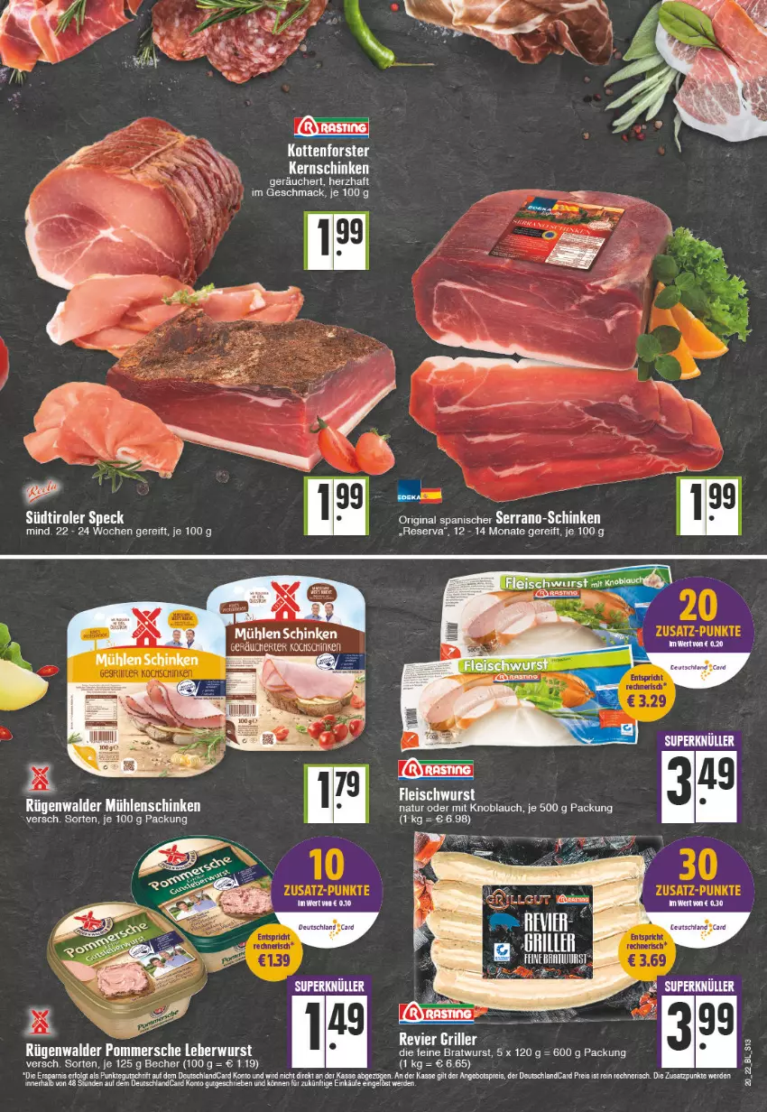 Aktueller Prospekt Edeka - Angebote der Woche - von 16.05 bis 21.05.2022 - strona 13 - produkty: angebot, angebotspreis, Becher, deutschlandcard, eis, erde, fleisch, fleischwurst, gin, kernschinken, knoblauch, leberwurst, LG, mac, mit knoblauch, natur, Pommersche, reis, Ria, rügenwalder, rügenwalder mühle, schinken, Speck, südtiroler, Ti, wurst