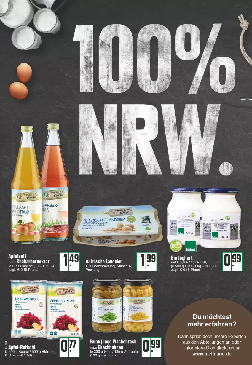 Aktueller Prospekt Edeka - Angebote der Woche - von 16.05 bis 21.05.2022 - strona 14 - produkty: Abtei, apfel, bio, bohne, bohnen, eier, elle, flasche, joghur, joghurt, Nektar, rhabarber, rotkohl