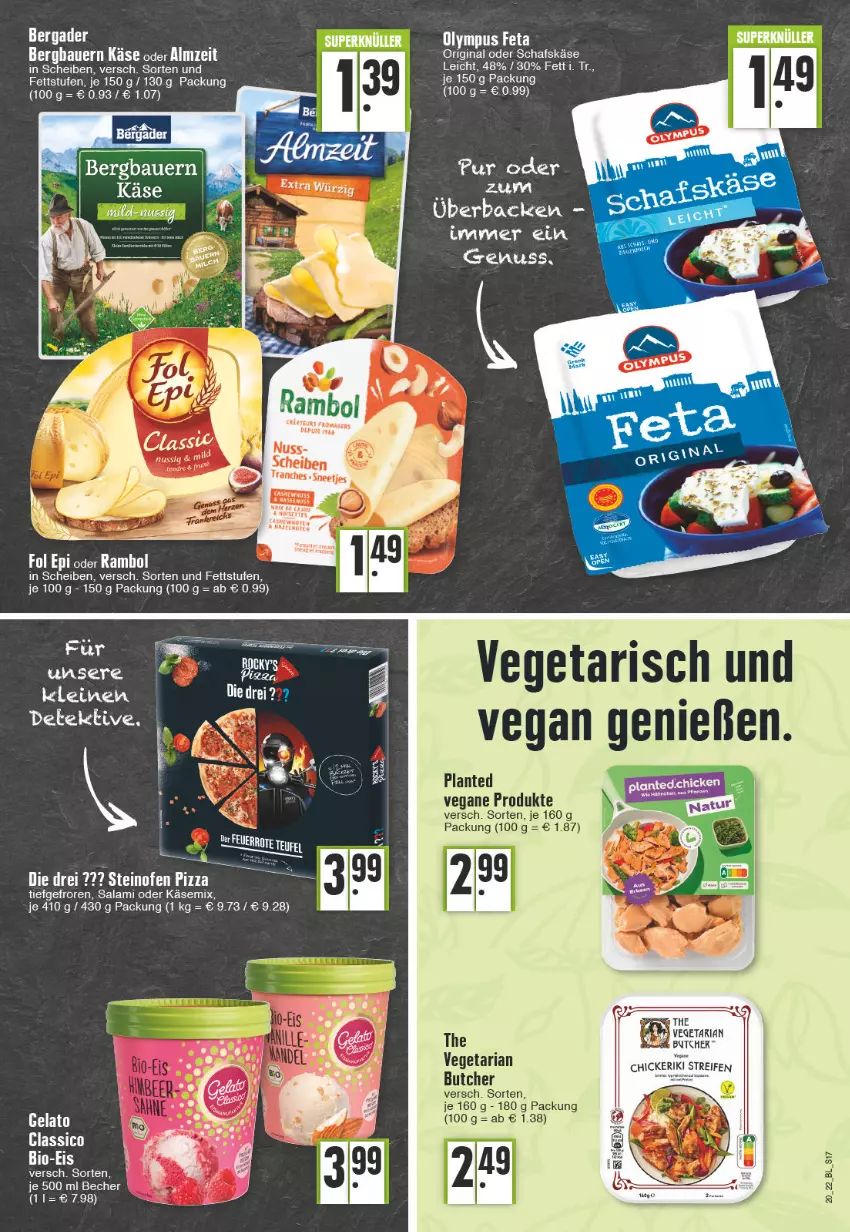 Aktueller Prospekt Edeka - Angebote der Woche - von 16.05 bis 21.05.2022 - strona 17 - produkty: auer, Bau, Bauer, bergader, bio, classico, eier, eis, feta, fol epi, gin, Käse, leine, reifen, Ria, salami, schafskäse, Ti, Vegeta