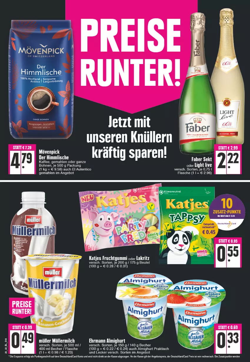 Aktueller Prospekt Edeka - Angebote der Woche - von 16.05 bis 21.05.2022 - strona 18 - produkty: almighur, almighurt, angebot, angebotspreis, Becher, bohne, bohnen, deutschlandcard, eis, erde, flasche, frucht, fruchtgummi, gliss, kaffee, katjes, Lakritz, LG, milch, Müller, müllermilch, oder lakritz, reis, sekt, Ti, tisch