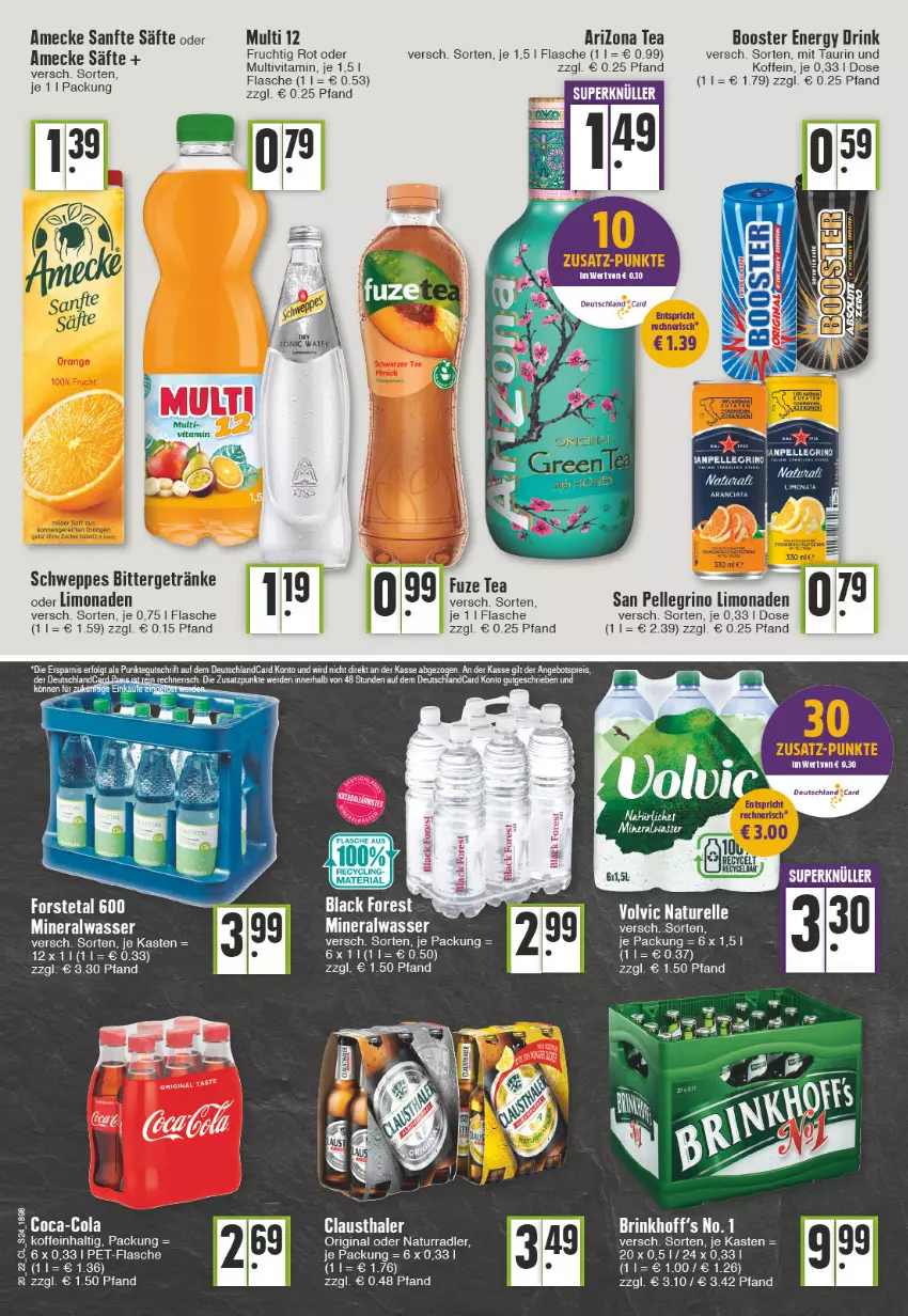 Aktueller Prospekt Edeka - Angebote der Woche - von 16.05 bis 21.05.2022 - strona 24 - produkty: Alwa, amecke, aust, black forest, clausthaler, coca-cola, cola, deutschland card, deutschlandcard, drink, elle, energy drink, erde, flasche, frucht, fuze tea, getränk, getränke, gin, lack, LG, limo, limonade, limonaden, mineralwasser, natur, pet-flasche, radler, rel, säfte, san pellegrino, schweppes, Ti, vita, volvic, wasser