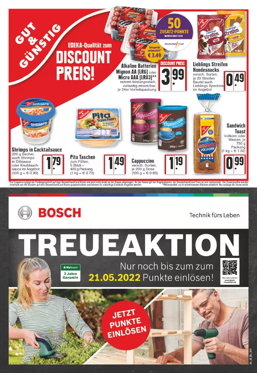 Aktueller Prospekt Edeka - Angebote der Woche - von 16.05 bis 21.05.2022 - strona 31 - produkty: angebot, angebotspreis, batterie, batterien, Becher, beutel, Cap, cappuccino, cin, cocktail, cocktails, deutschland card, deutschlandcard, eis, erde, hundesnack, hundesnacks, knoblauch, korn, LG, reifen, reis, sandwich, sauce, snack, snacks, Speck, Tasche, taschen, Ti, toast