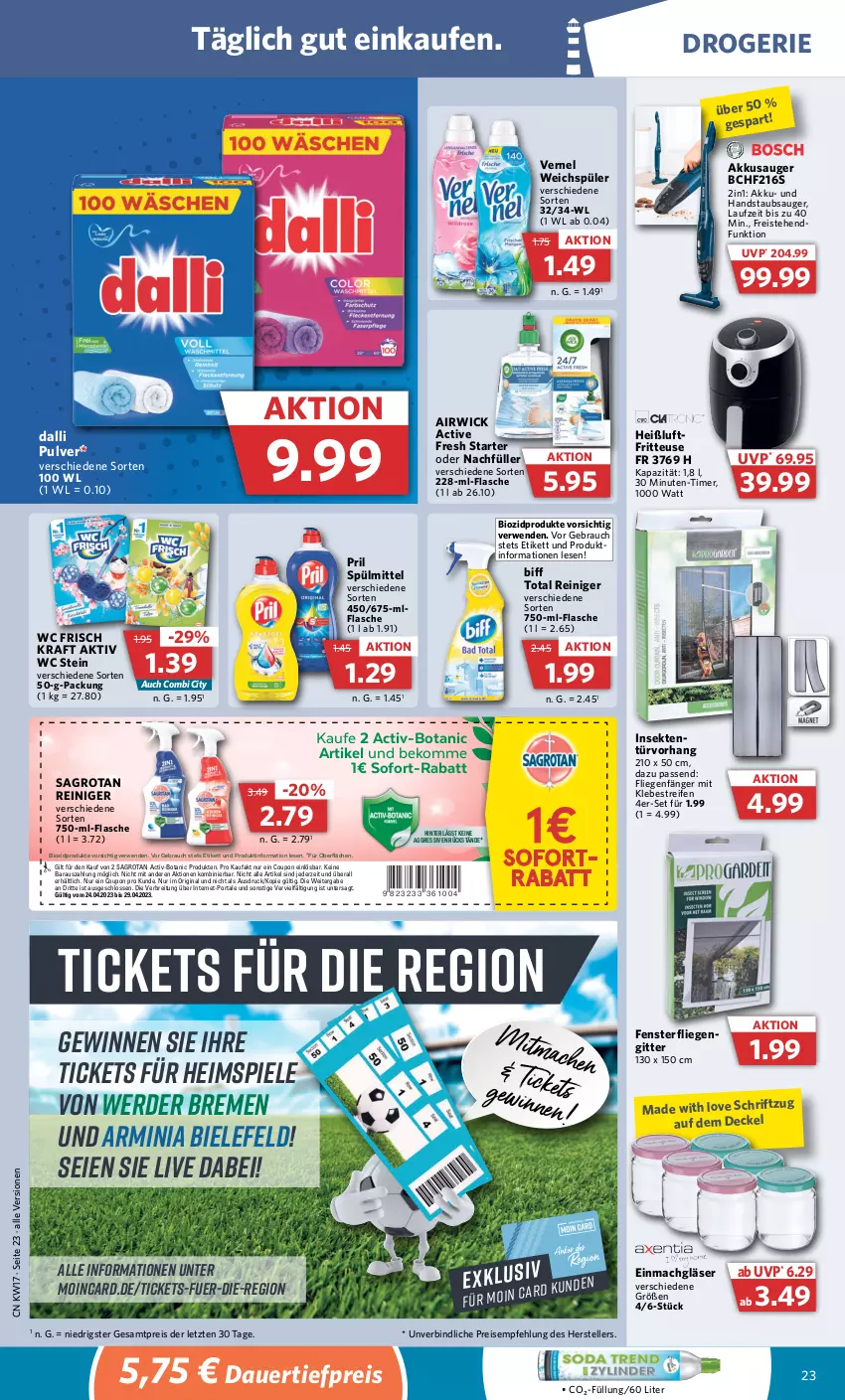 Aktueller Prospekt Combi - Prospekte - von 24.04 bis 29.04.2023 - strona 27 - produkty: airwick, akku, auer, beko, biff, bio, biozidprodukte, Brei, coupon, dalli, dauertiefpreis, decke, Deckel, eis, elle, erde, fenster, flasche, fliegengitter, fritteuse, gin, Gläser, handstaubsauger, Heißluftfritteuse, kraft, lebensmittel, Liege, mac, pril, Rauch, reifen, reiniger, reis, rwe, sagrotan, sekt, sofort-rabatt, Spiele, spülmittel, staubsauger, teller, Ti, tiefpreis, timer, vernel, wc frisch, WC Frisch Kraft Aktiv, weichspüler, WICK, ZTE