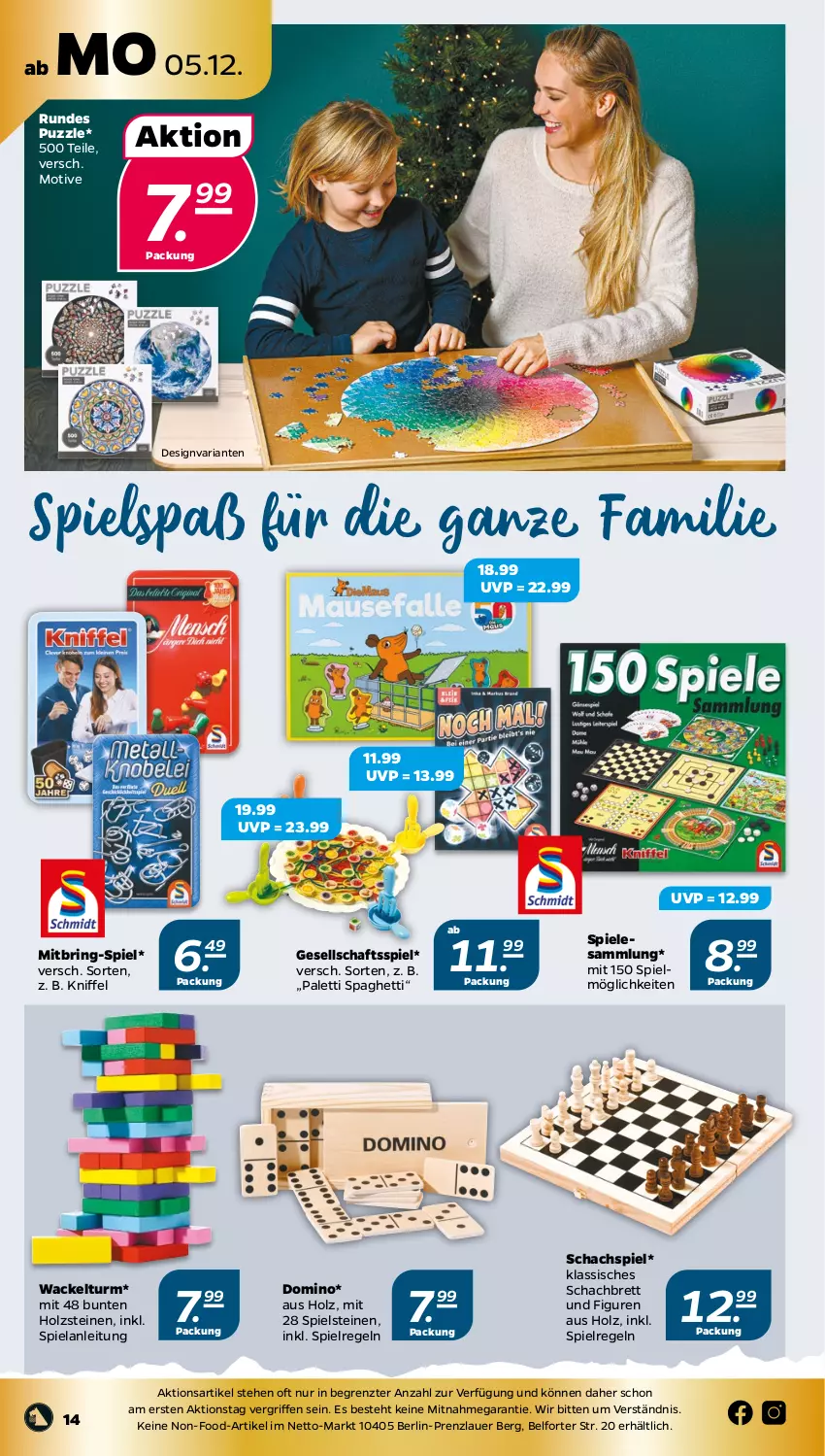 Aktueller Prospekt Netto - Woche 49 - von 05.12 bis 10.12.2022 - strona 14 - produkty: auer, Elan, Gesellschaftsspiel, Holz, Puzzle, Ria, ring, spaghetti, Spiele, Ti, ZTE