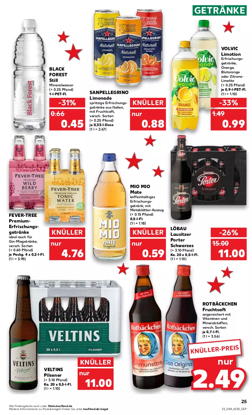 Aktueller Prospekt Kaufland - von 01.12 bis 07.12.2022 - strona 25 - produkty: Alwa, angebot, angebote, Bau, black forest, Blutorange, eis, elle, fever-tree, frucht, fruchtsaft, getränk, getränke, gin, lack, limette, limo, limonade, Mett, mineralwasser, Mio Mio, mit frucht, Mixgetränk, orange, pils, pilsener, saft, sanpellegrino, Ti, veltins, veltins pilsener, vita, Vitamine, volvic, wasser, zitrone